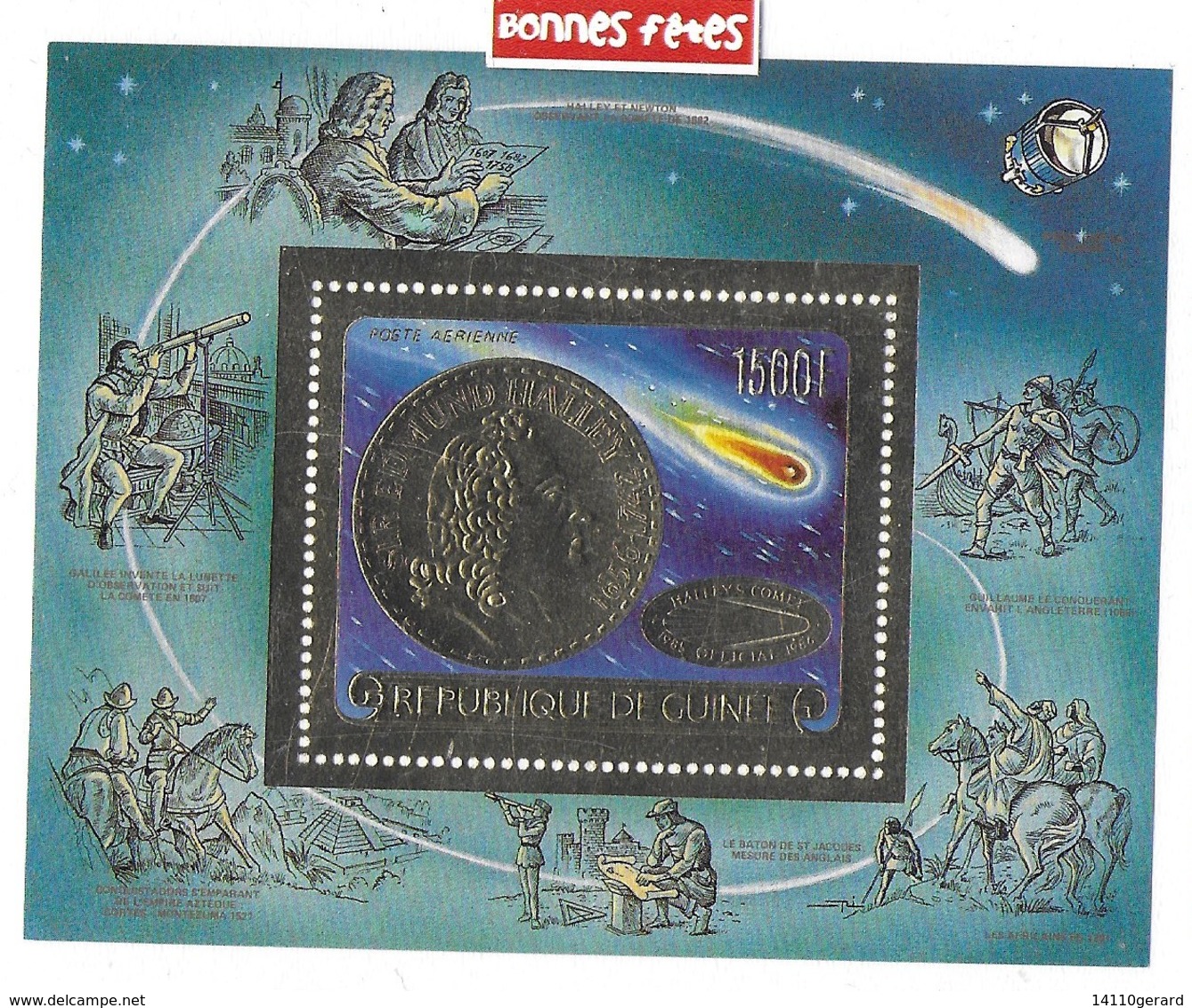 COMETE DE HALLEY 1985-1986 REPUBLIQUE DE GUINÉE FEUILLE D'OR - Astronomie