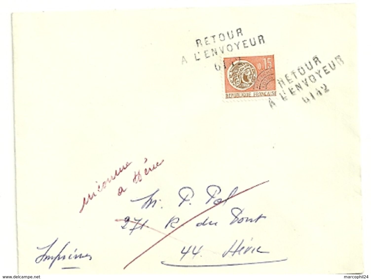 LOIRE ATLANTIQUE - Dépt N° 44 = HERIC  1967 = RETOUR ENVOYEUR N° 6142  Sur Préo N° 124 + Cachet A8 - Manual Postmarks