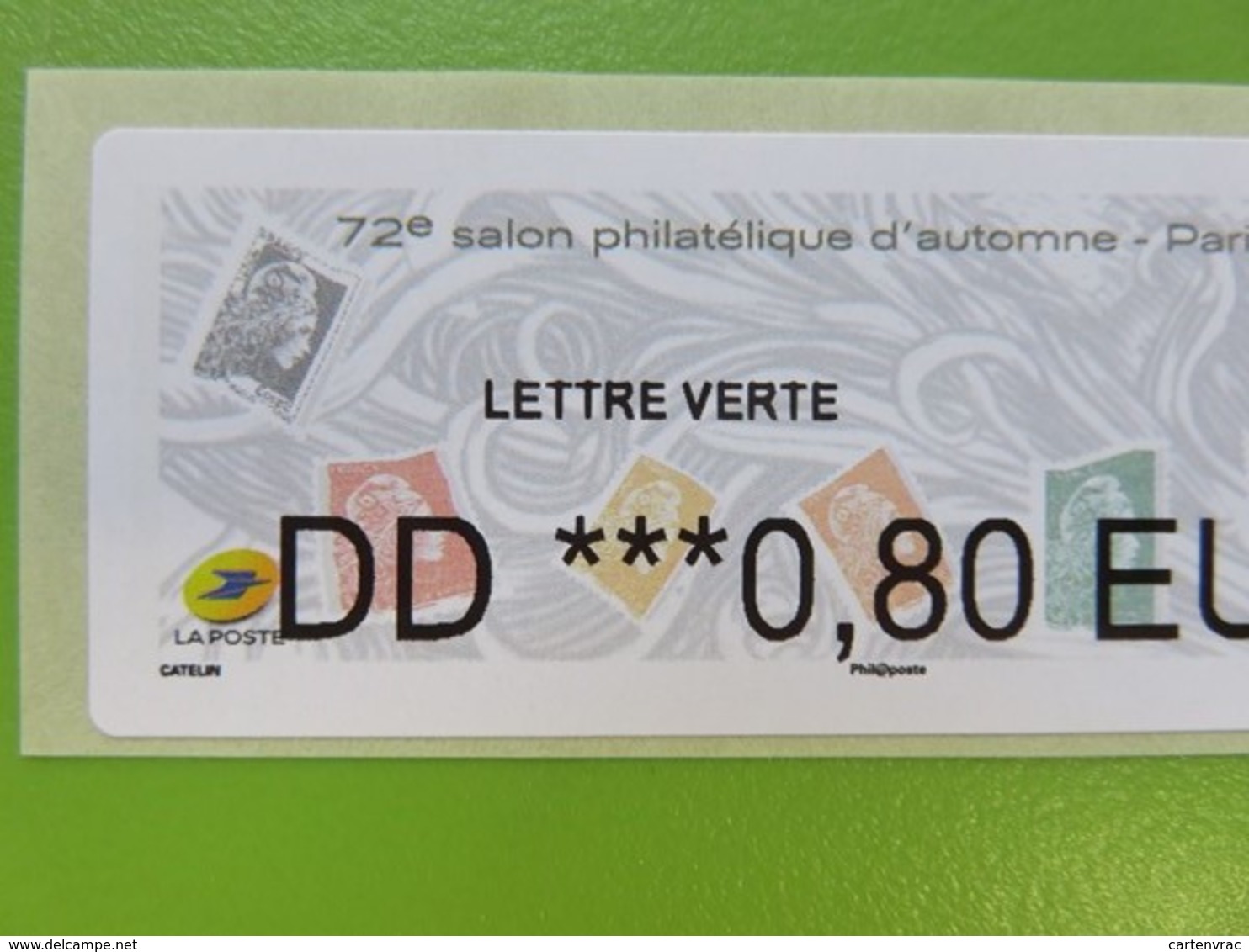 France - Vignette Illustrée 72ème Salon Philatélique D'automne - Paris 2018 - DD 0.80 € Lettre Verte - Neuf - 2010-... Vignettes Illustrées