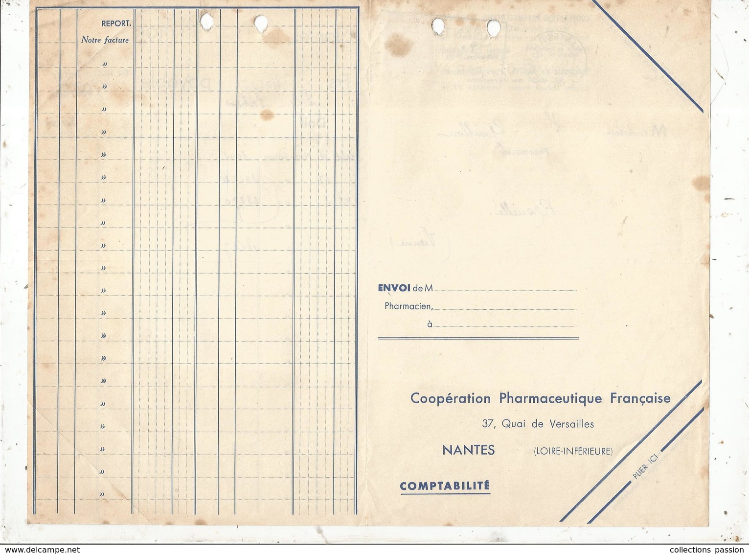 Facture D'avoir ,,Coopération Pharmaceutique Française ,Melun,Nantes , 3 Scans,oblitération,flamme, ,  Frais Fr 1.55 E - 1950 - ...