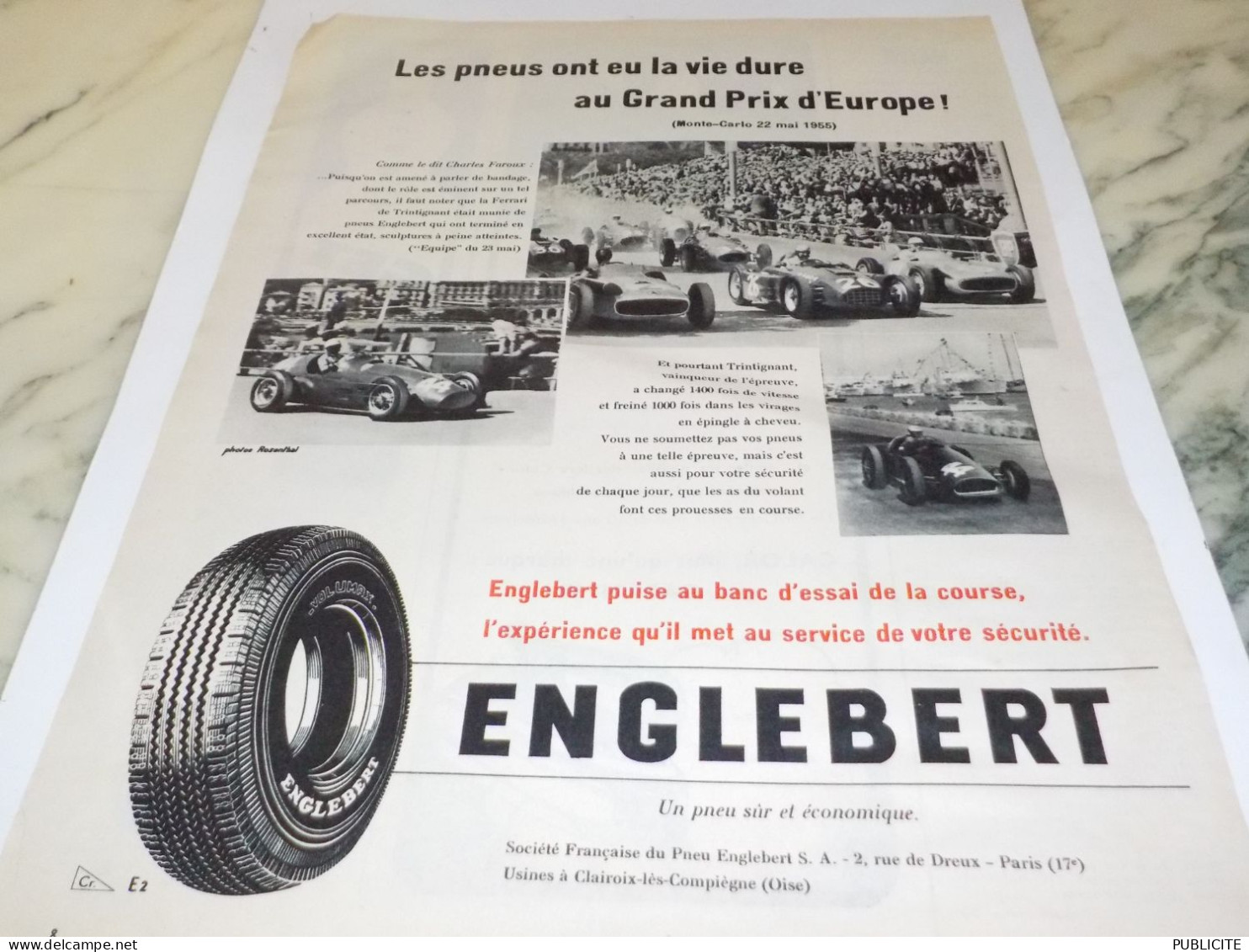 ANCIENNE PUBLICITE GRAND PRIX D EUROPE PNEU ENGLEBERT 1955 - Sonstige & Ohne Zuordnung