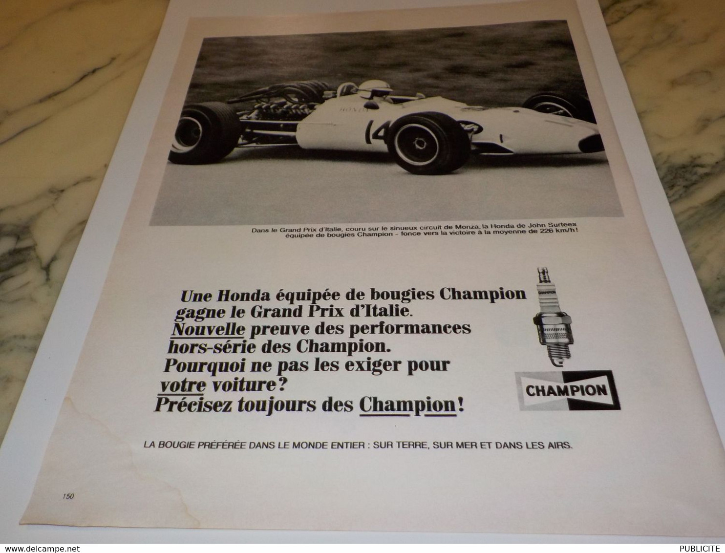 ANCIENNE  PUBLICITE UNE HONDA GRAND PRIX D ITALIE ET BOUGIE CHAMPION 1968 - Autres & Non Classés