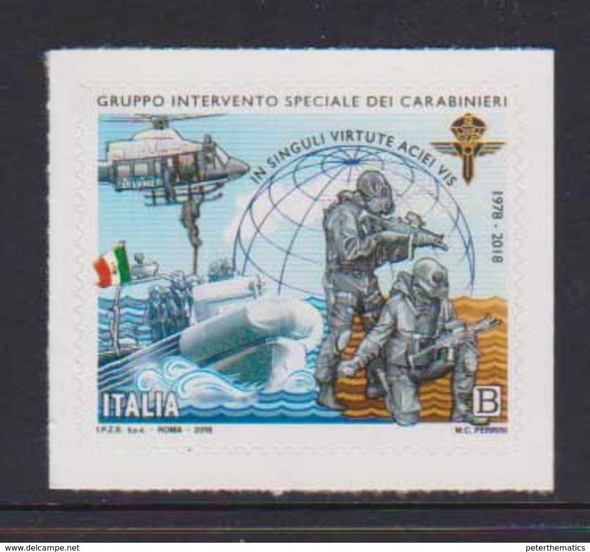 ITALY, 2018, MNH, POLICE, CARABINIERI, SPECIAL INTERVENTION FORCE, HELICOPTERS, BOATS,  1v - Police - Gendarmerie