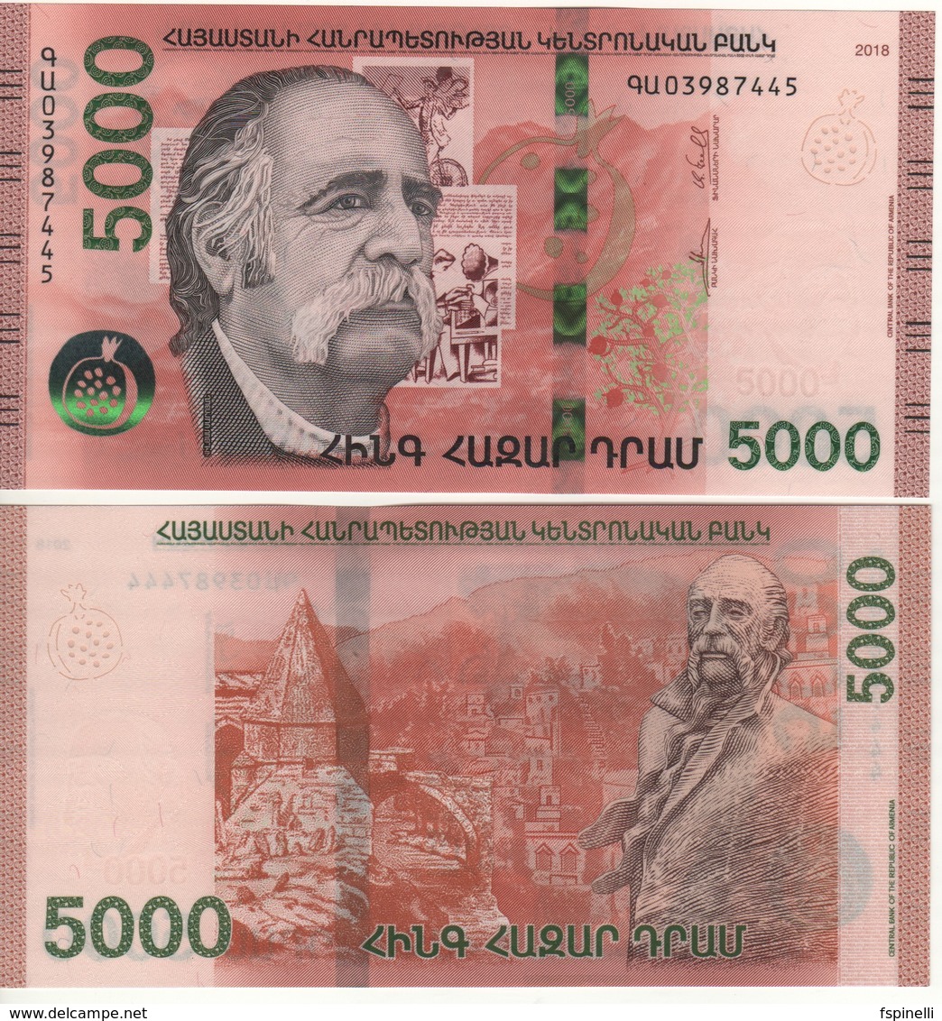 ARMENIA  New 5'000 Dram   "JUST  ISSUED"  Attractive Design  Pnew  2018 - Arménie