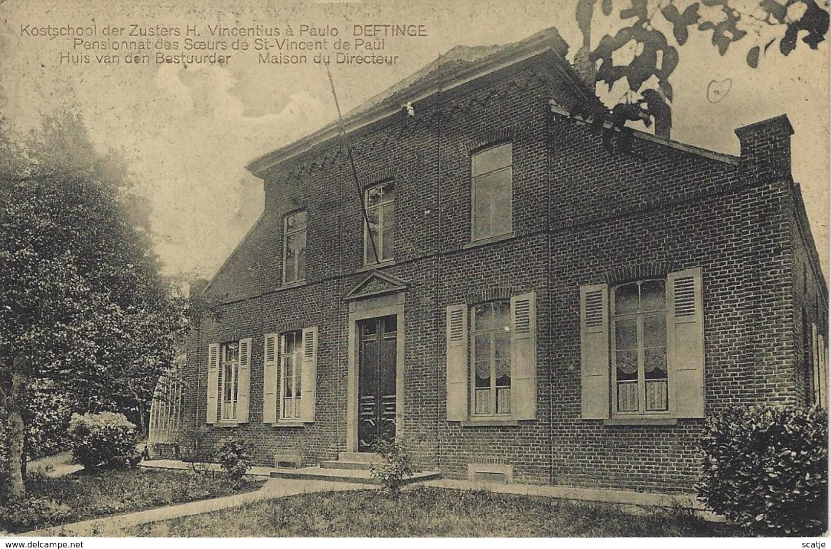 Deftinge.   -   Kostschool Der Zusters H. Vicentius à Paulo.   -   Huis Van Den Bestuurder,  -  1924   RELAIS Stempel - Lierde