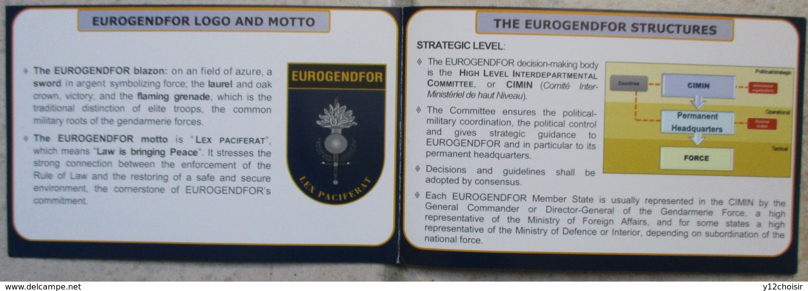 CARNET FASCICULE GENDARMERIE EUROPE EUROGENDFOR LEX PACIFERAT - Police & Gendarmerie