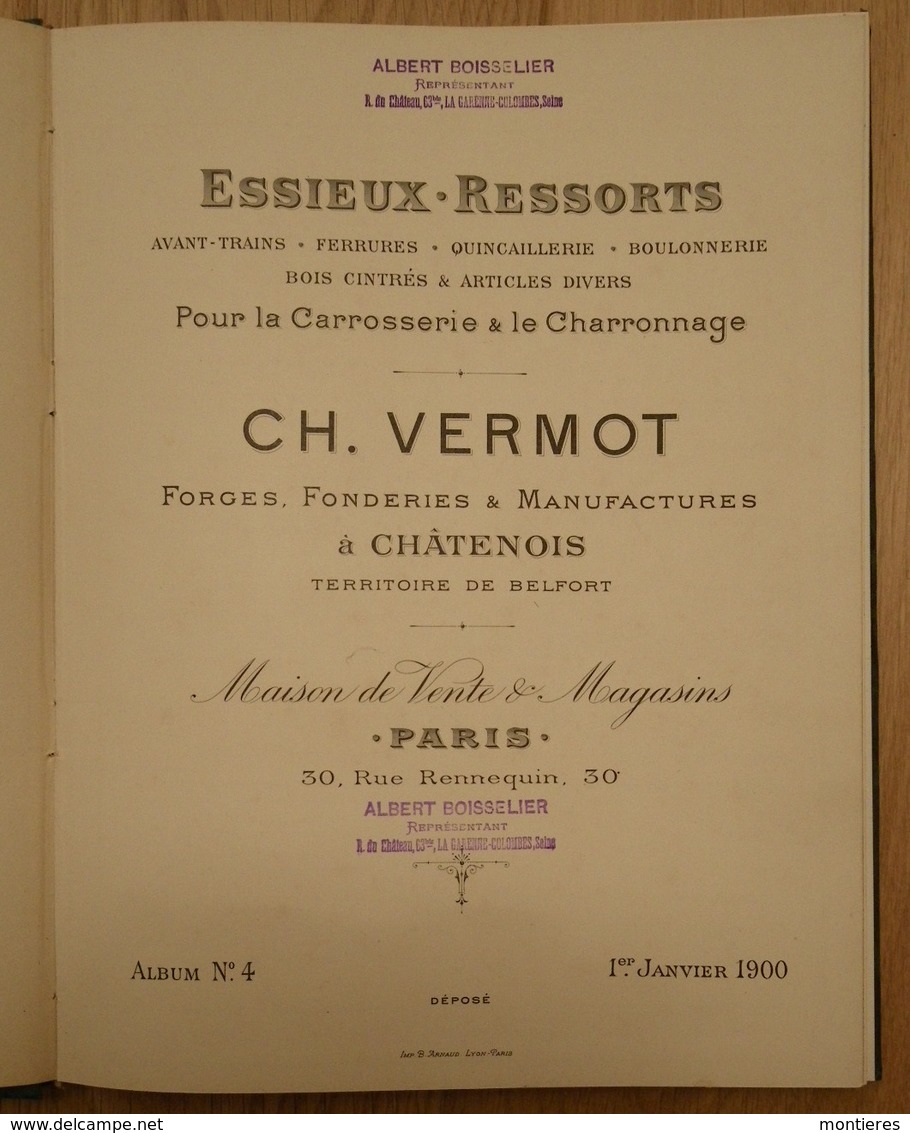 Catalogue VERMOT Chatenois Belfort Magasin 30 Rue Rennequin Paris Essieux Ressort Boulonnerie Carrosserie Charronnage - 1900 – 1949