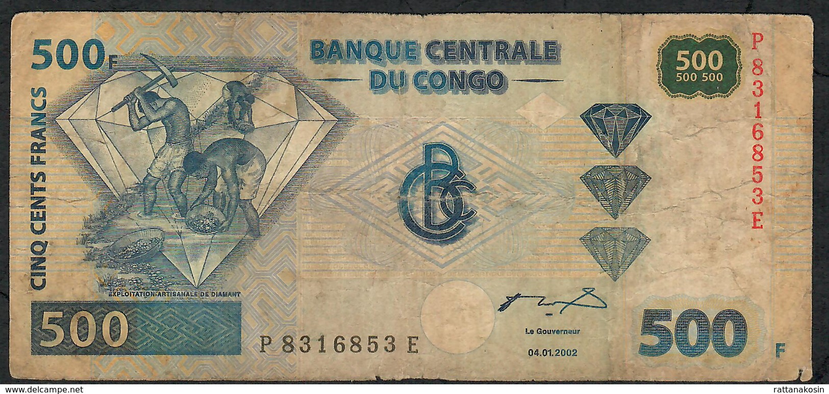 CONGO D.R. P96a 500 FRANCS 2002 G&D Munich #P--E    FINE 1 Central  P.h. - République Démocratique Du Congo & Zaïre