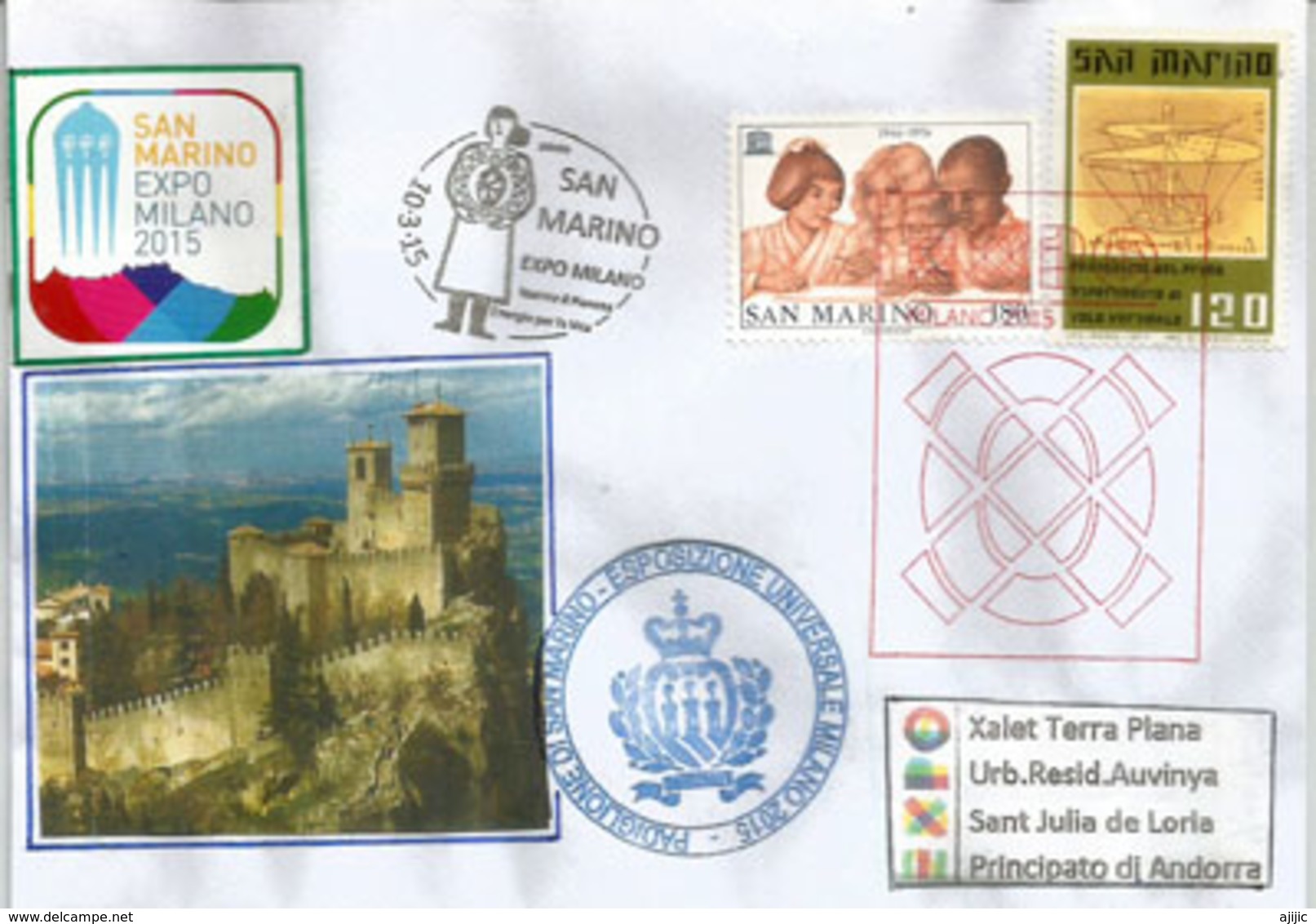 SAN MARINO.EXPO MILAN 2015 (Forteresse De Guaita),lettre Souvenir Avec Timbre SAN MARINO,du Pavillon & Tampon Officiel - Briefe U. Dokumente