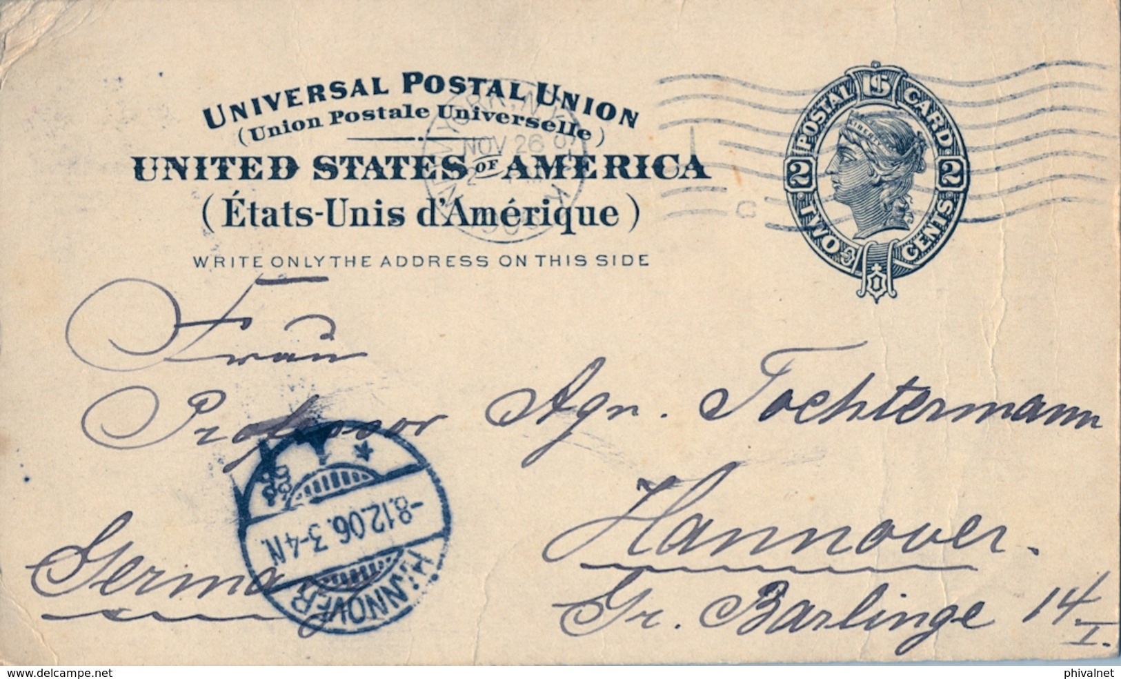 1906 , ESTADOS UNIDOS , ENTERO POSTAL CIRCULADO , NEW YORK - HANNOVER , LLEGADA - 1901-20