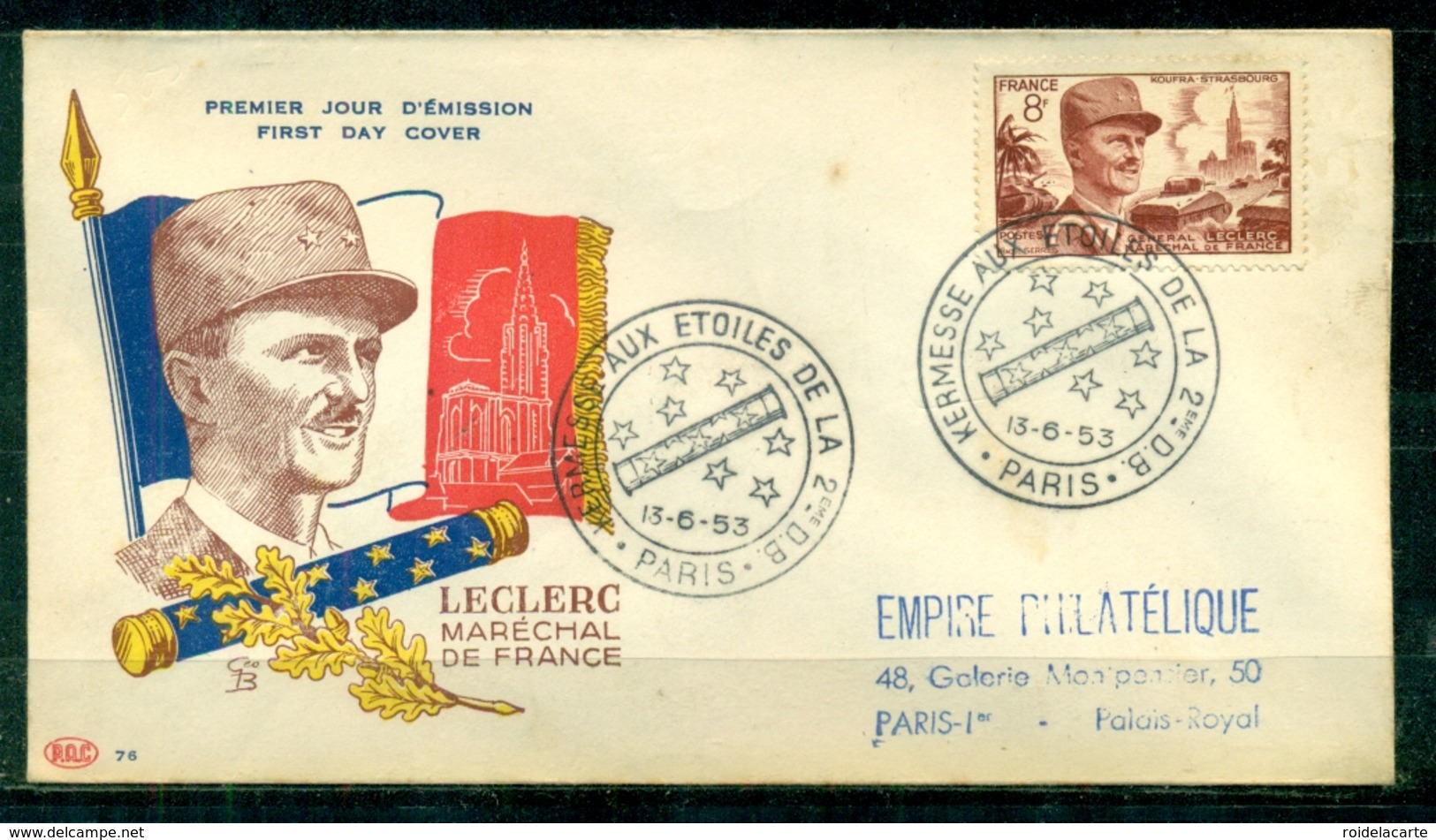 FDC "Edition PAC " FRANCE-1953 # Leclerc, Maréchal De France , Obl. Illustr. Paris   (N°Yvert 942 )  - Cote  15,00 Euros - 1950-1959