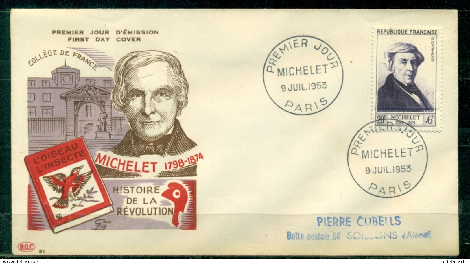 FDC "Edition PAC " FRANCE-1953 # Michelet, PJ Paris (N°Yvert 949 )  - Cote  15,00 Euros - 1950-1959