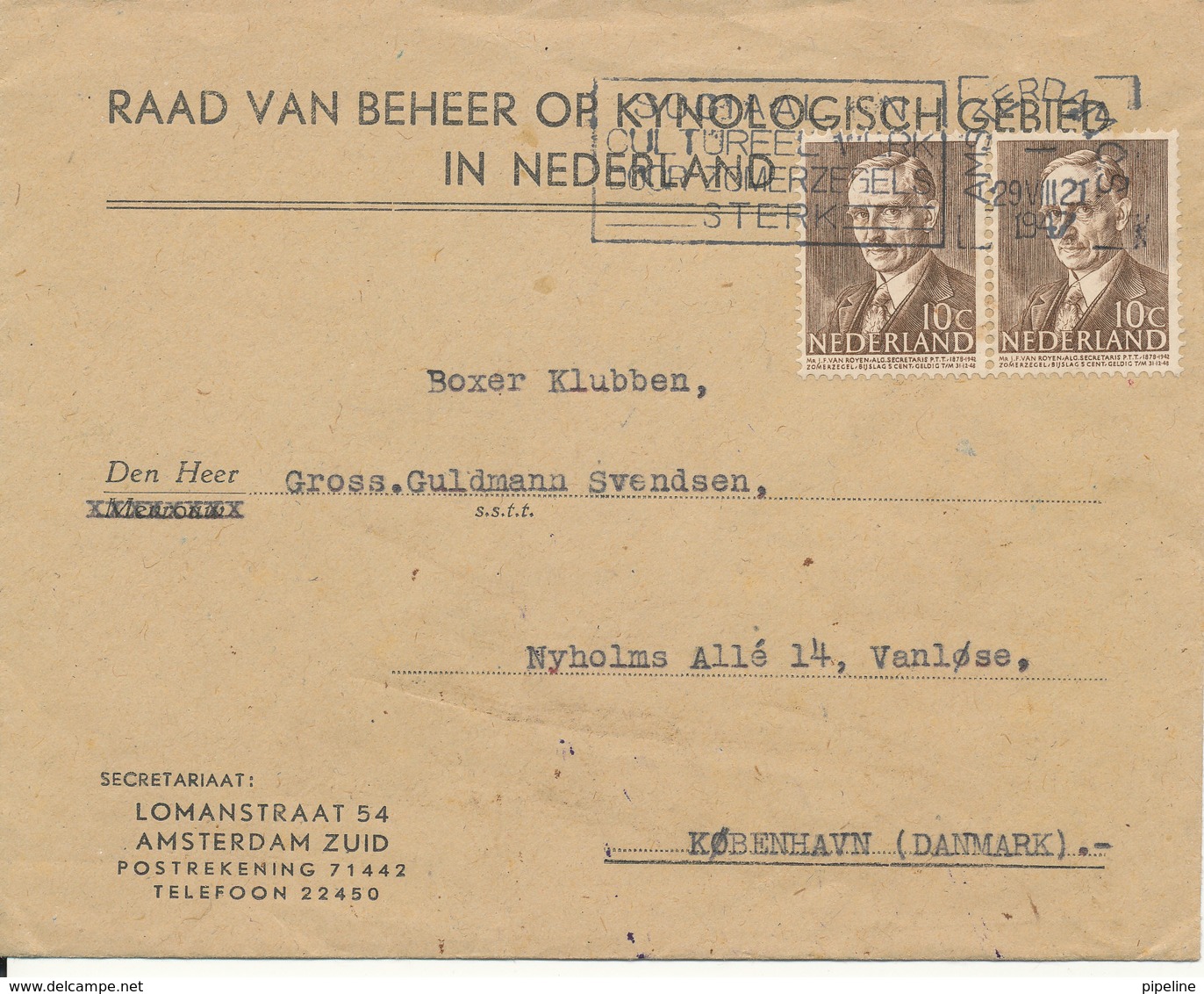 Netherlands Cover Sent To Denmark 29-8-1947 - Briefe U. Dokumente