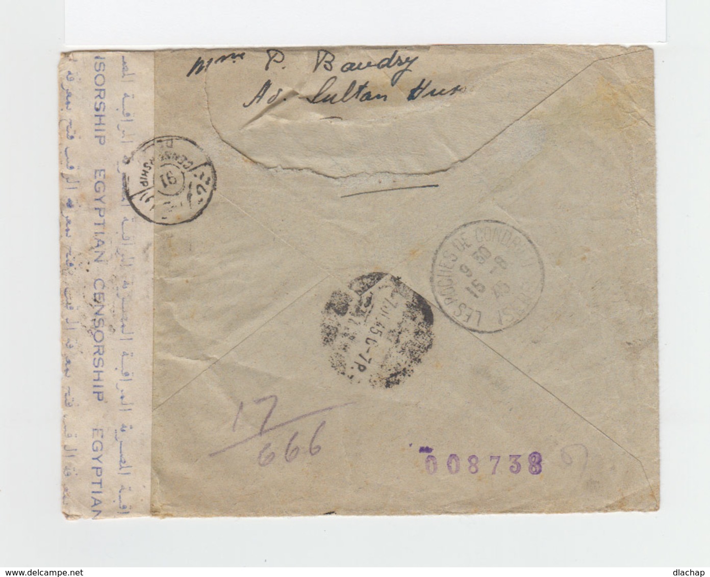 Sur Env. Pour La France Ouverte Censure 4 Timbres CAD Ismailia 1945. Cachet Postal Censor. Egyptian Censorship. (1062x) - Lettres & Documents