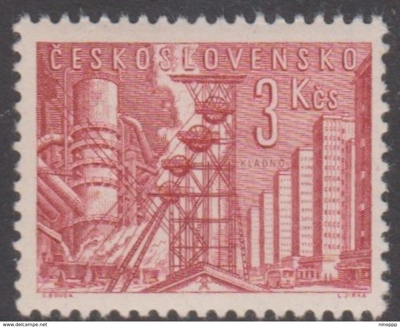 Czechoslovakia Scott 1047 1961 Blast Furnace 3k Dull Red, Mint Never Hinged - Unused Stamps