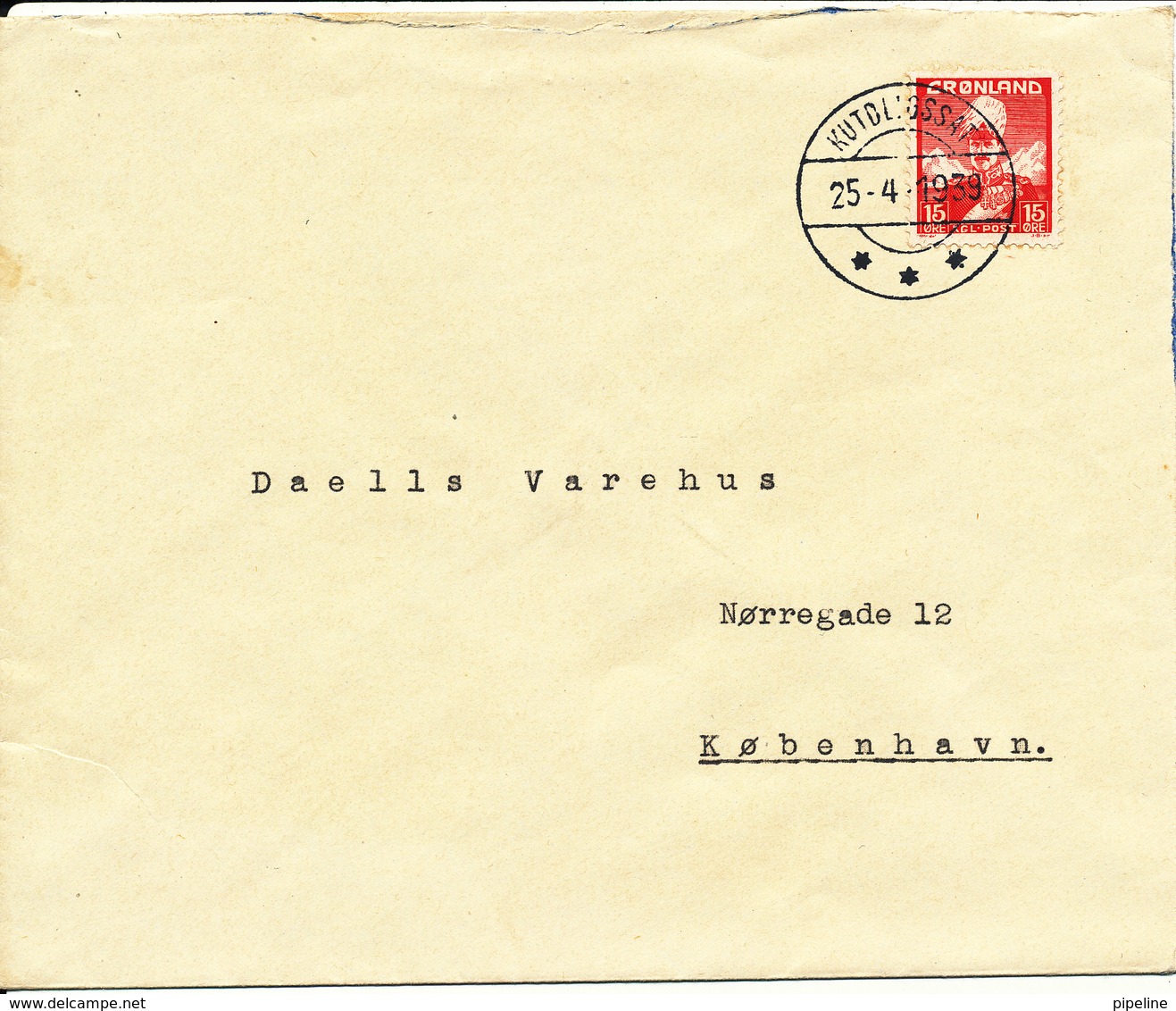 Greenland Cover Sent To Denmark Kutdligsset 25-4-1939 Single Franked - Covers & Documents