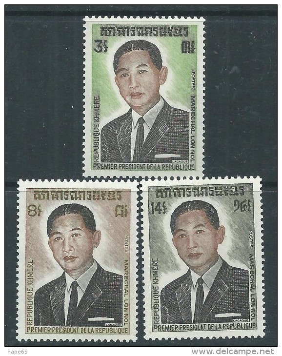 Khmère N° 335 / 337  XX  Président Lom Nolm, Les 3 Valeurs Sans Charnière, TB - Kampuchea