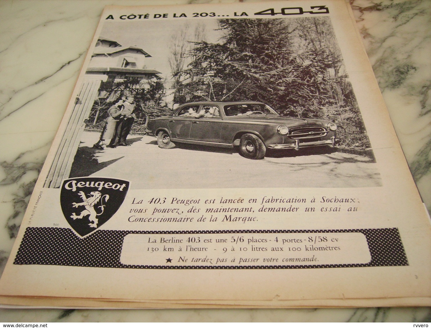 ANCIENNE PUBLICITE A COTE DE LA 203 LA 403 AUTOMOBILE  PEUGEOT  1955 - Voitures