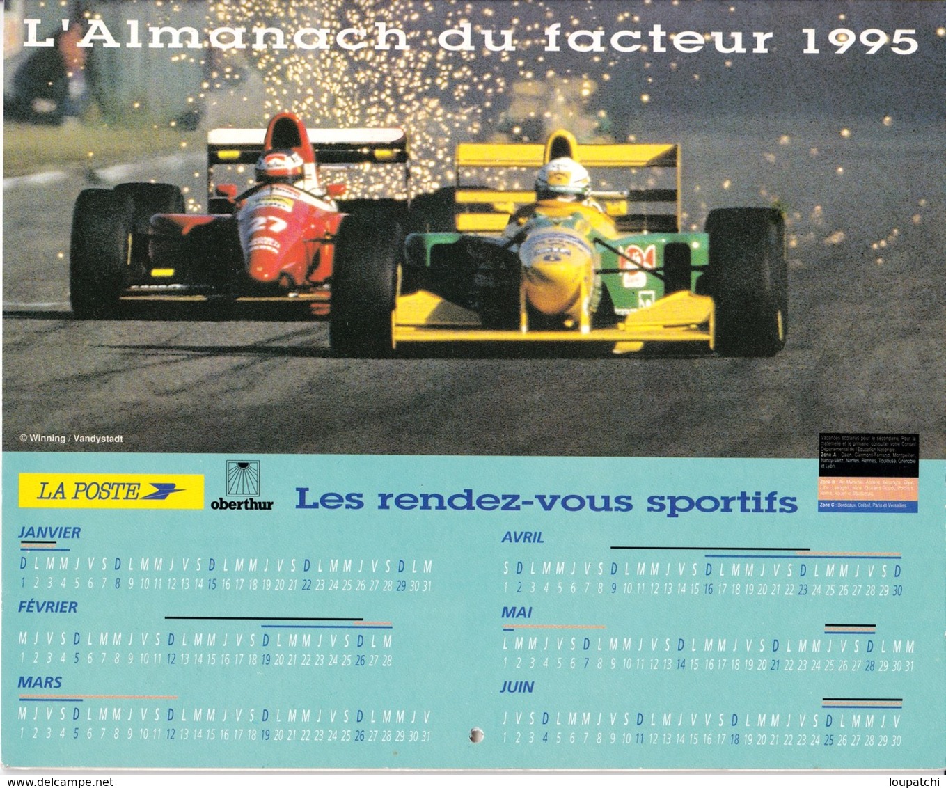 CALENDRIER ALMANACH DES PTT 1995 CYCLISME FORMULE 1 ALESI FERRARI RUGBY FOOTBALL ... - Grand Format : 1981-90