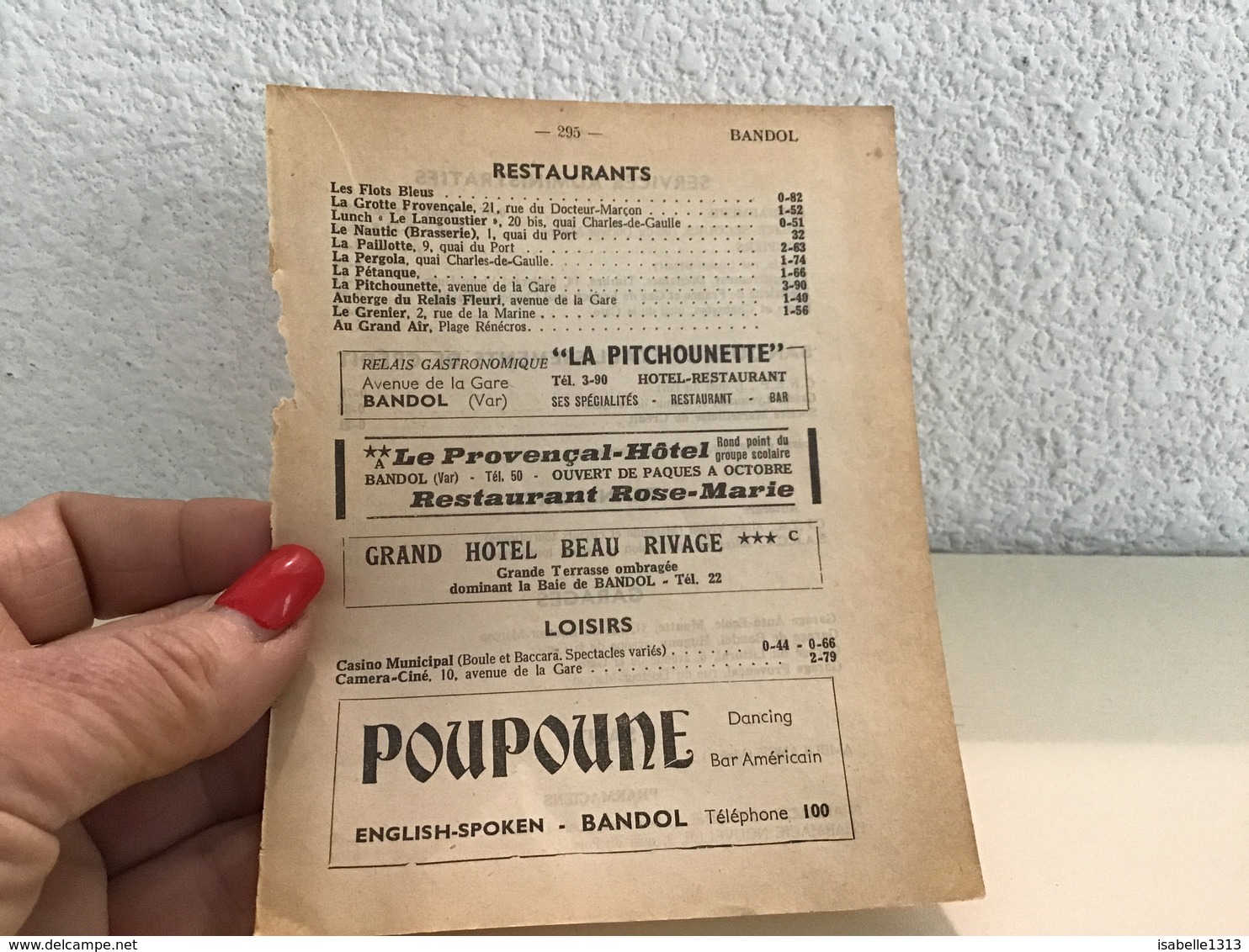 Bandol Restaurant Hôtel Poupoune Bar Américain Garage Transport Santé Service Administratif B Transport Santé Service Ad - Publicités