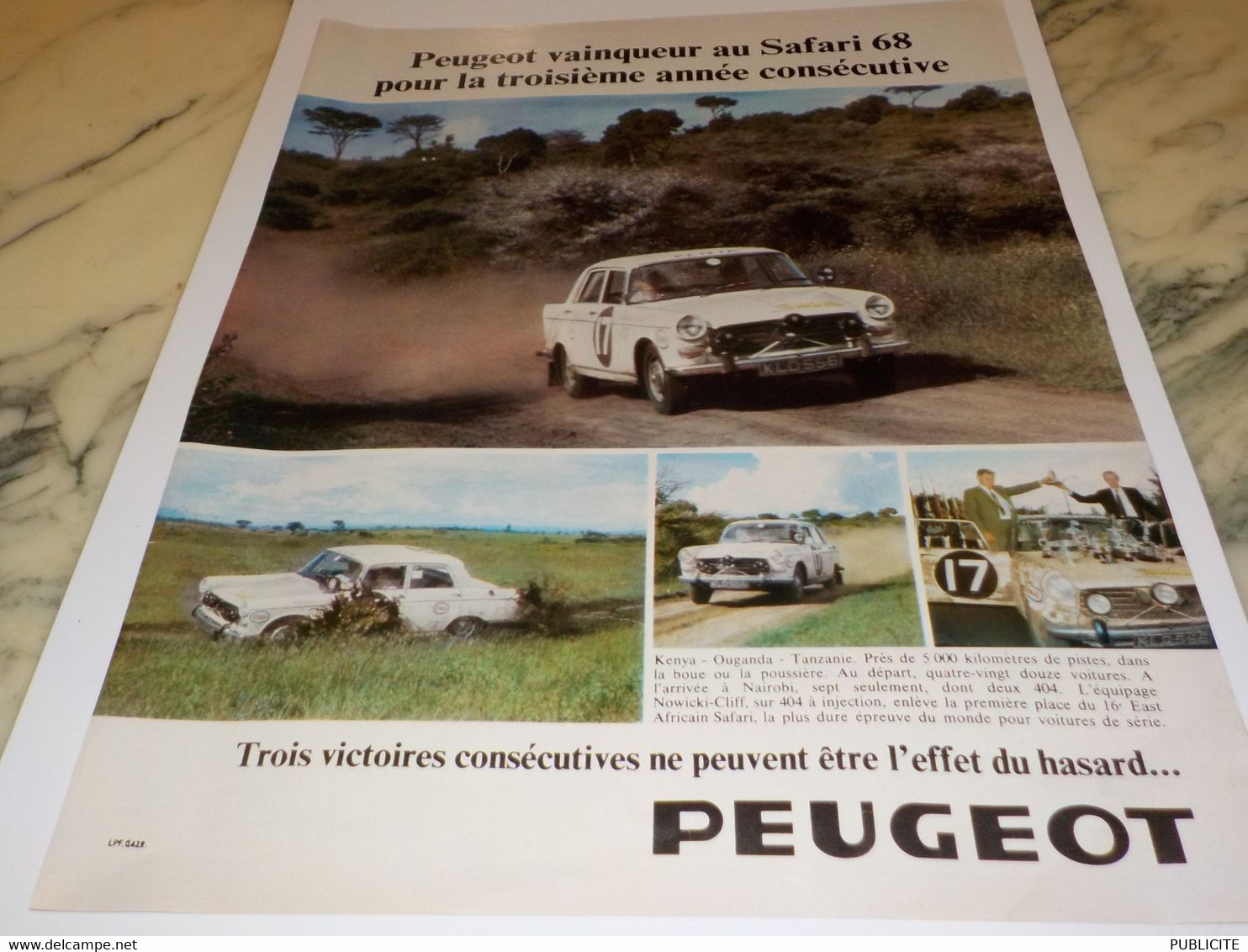 ANCIENNE  PUBLICITE PEUGEOT VAIQUEUR AU SAFARI 1968 - Coches