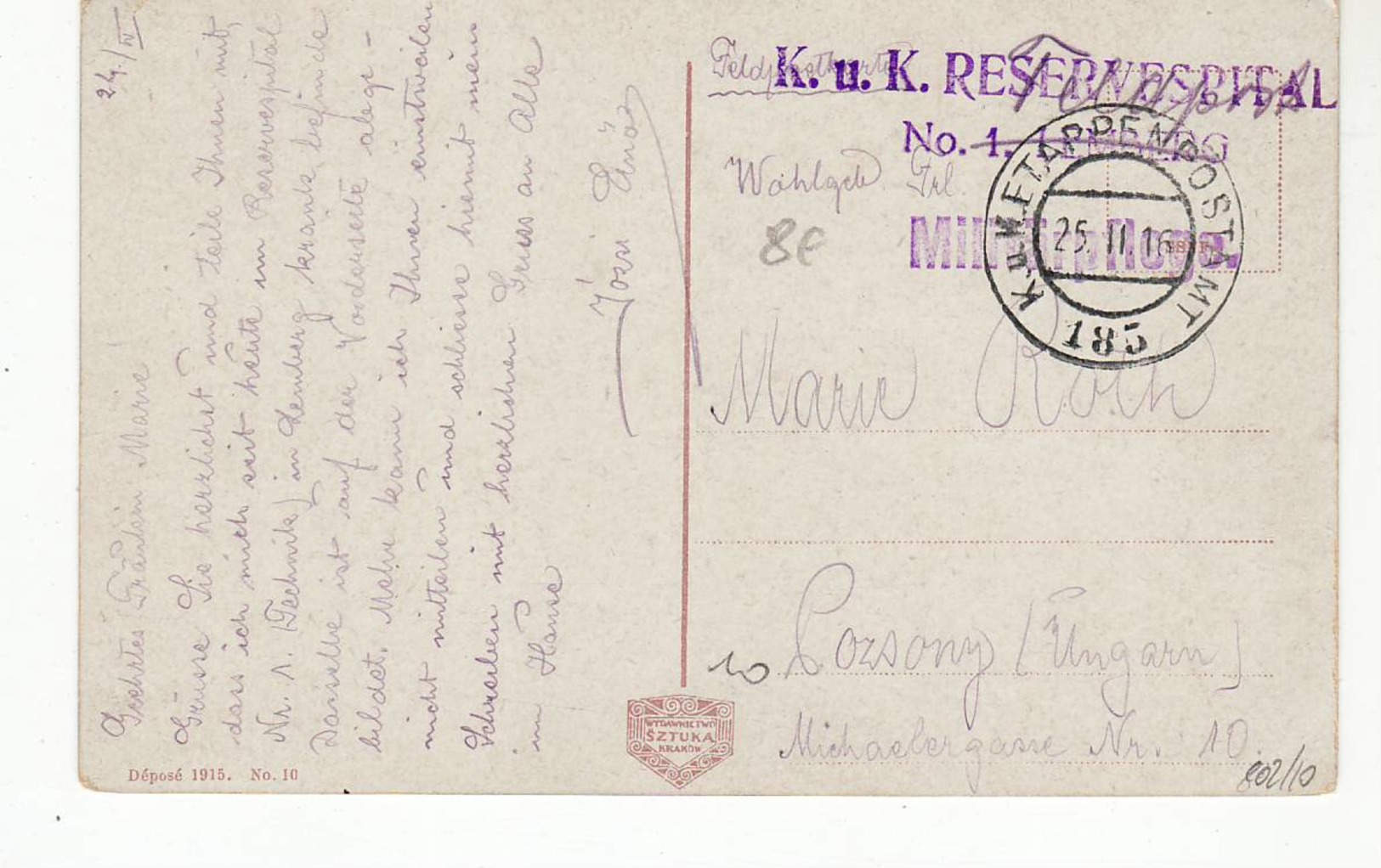 8992 OSTERREICH LWOW - UKRAINA LEOPOLI - FELDPOST KuK Reservespital N. 1 - Etappenpostam Etappenpostamt 185 Censored - Storia Postale