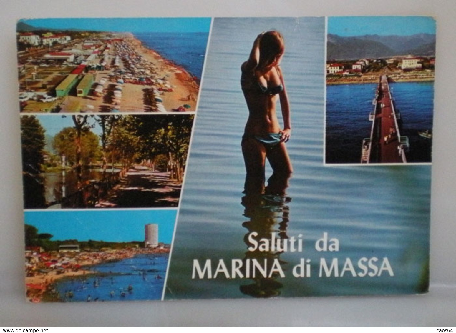 Marina Di Massa Saluti Da Vedute Pin Up Donna In Bikini Cartolina 1984 - Altri & Non Classificati