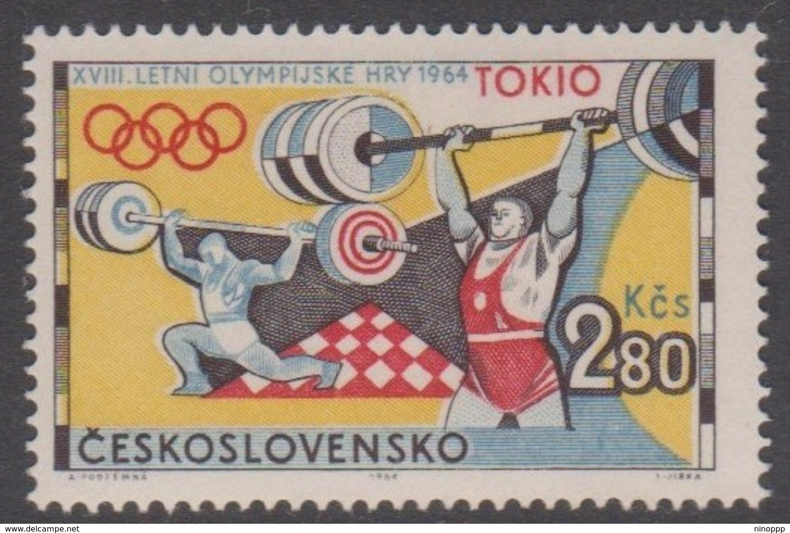 Czechoslovakia Scott 1263 1964 Tokyo Olympic Games $ 2.80 Weight Lifting, Mint Never Hinged - Unused Stamps