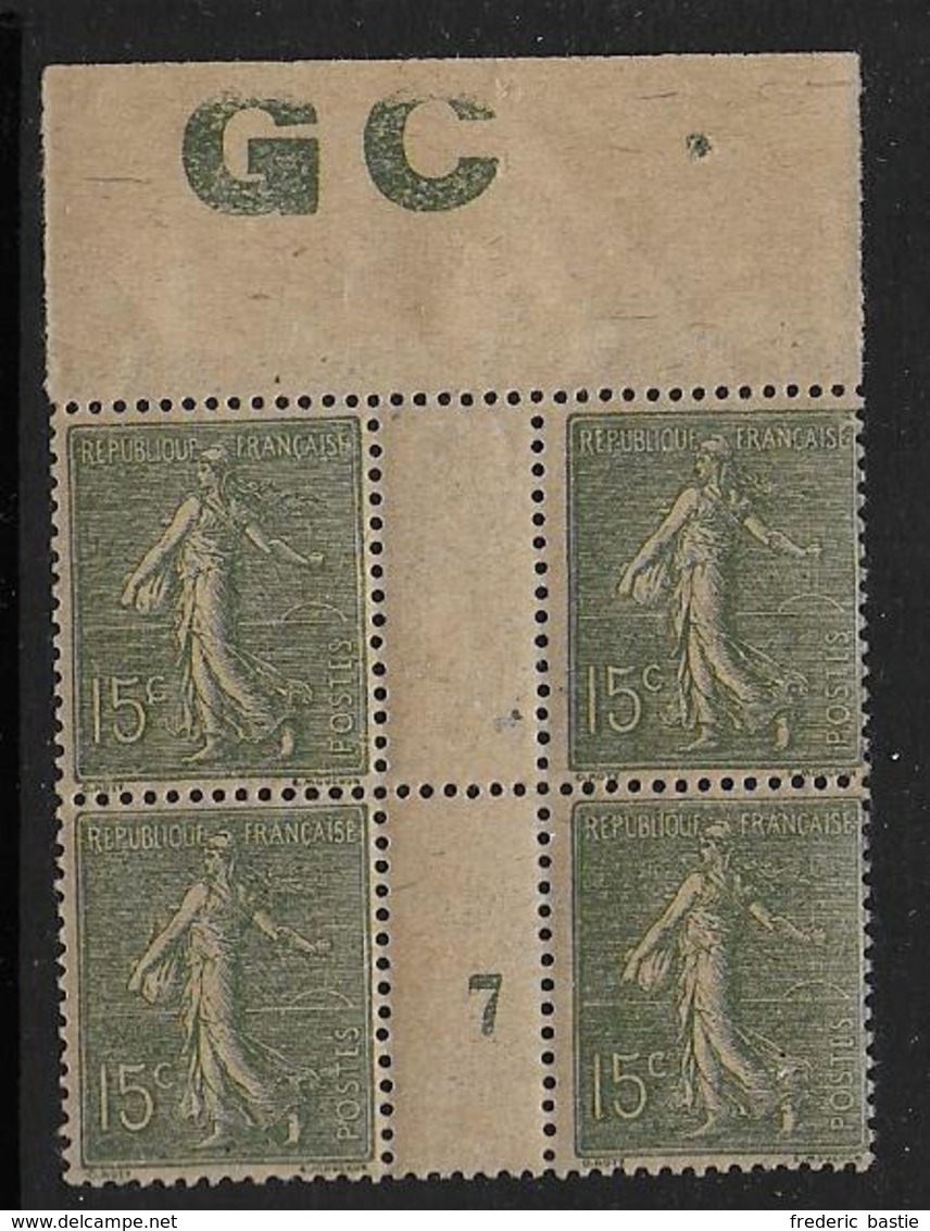 Semeuse - N° 130j En Bloc De 4 ** Millésime 7 - Papier GC - Cote 120 € - 1903-60 Sower - Ligned