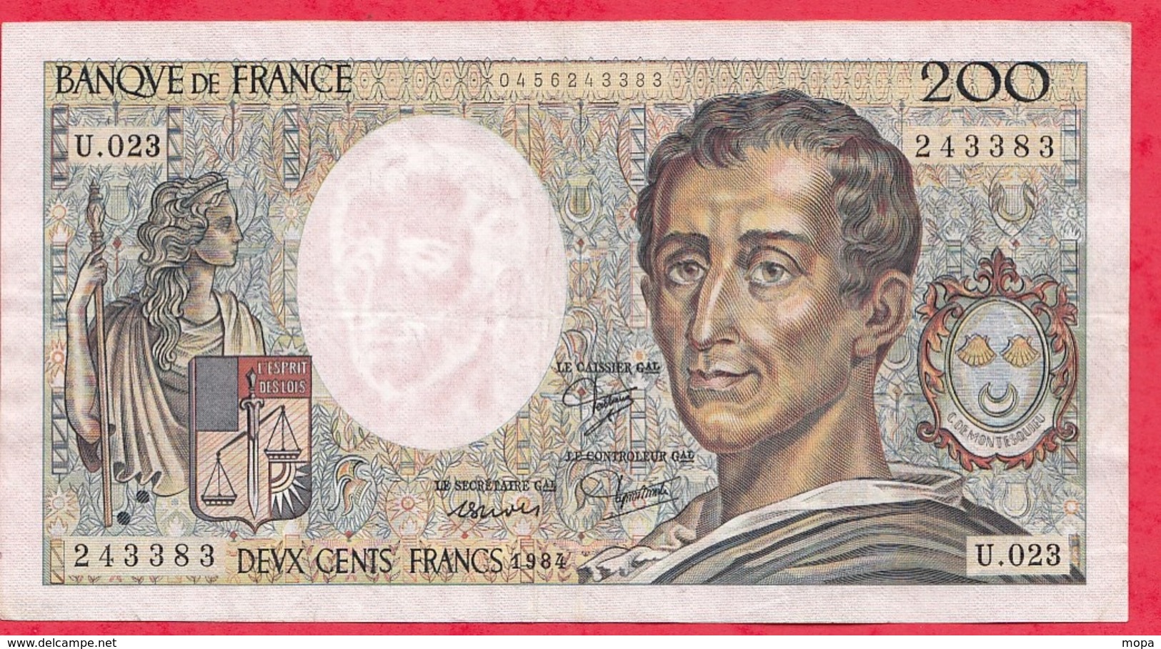 200 Francs "Montesquieu" --1984 ----F/TTB+---Série  U.023 - 200 F 1981-1994 ''Montesquieu''