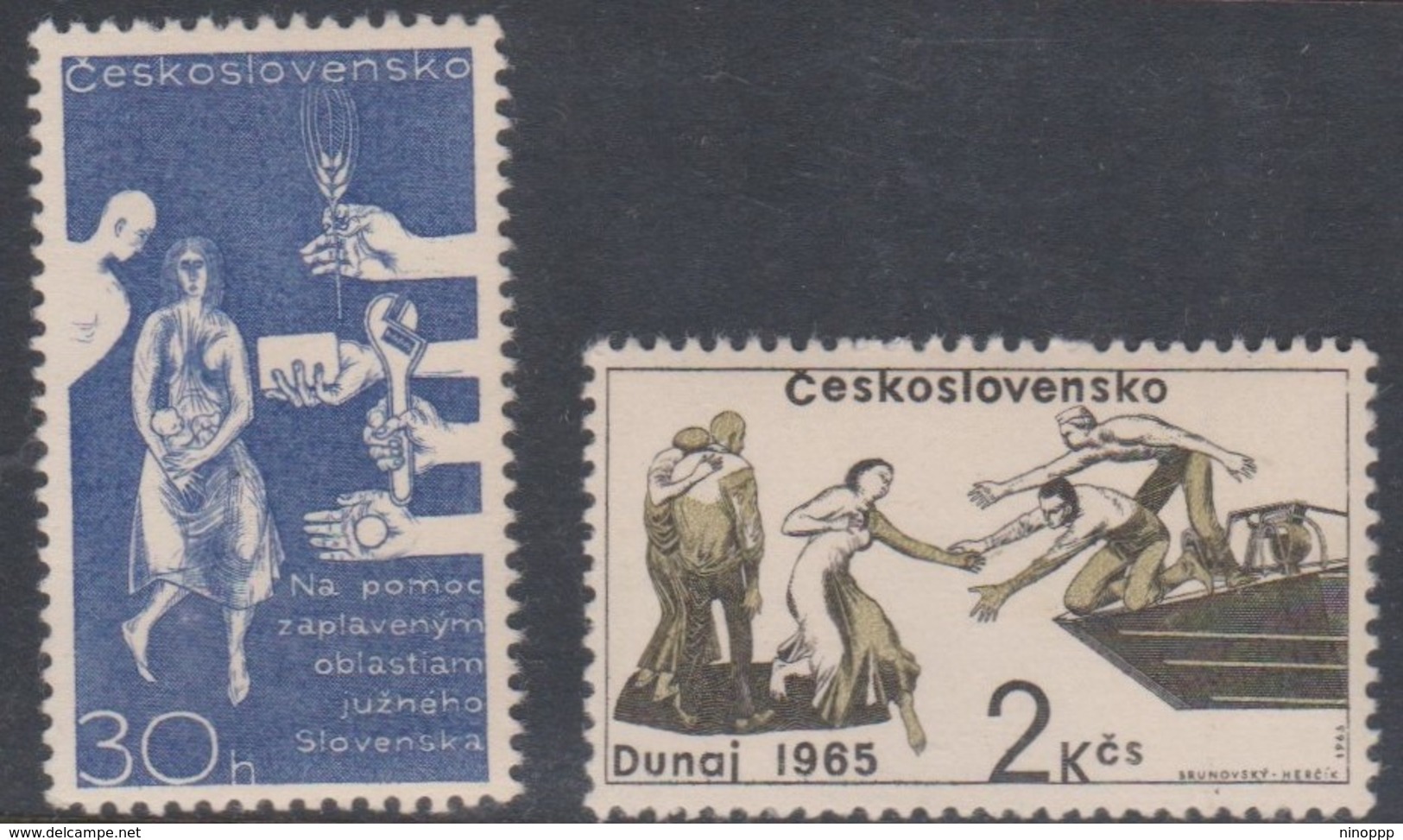 Czechoslovakia Scott 1337-1338 1965 Danube Flood Victims, Mint Never Hinged - Unused Stamps