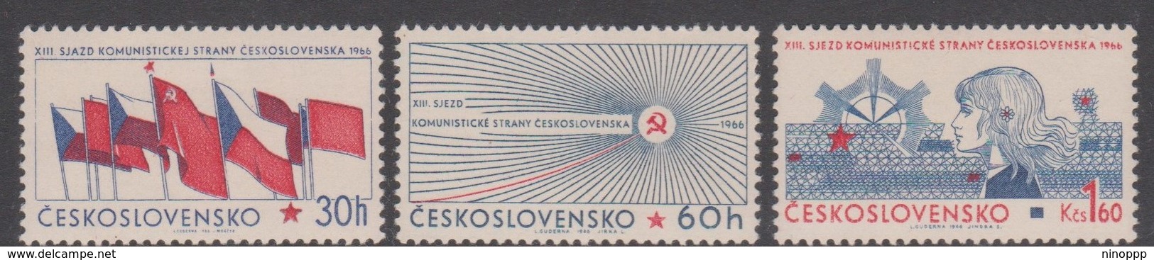 Czechoslovakia Scott 1397-1399 1966 13th Congress Communist Party, Mint Never Hinged - Unused Stamps