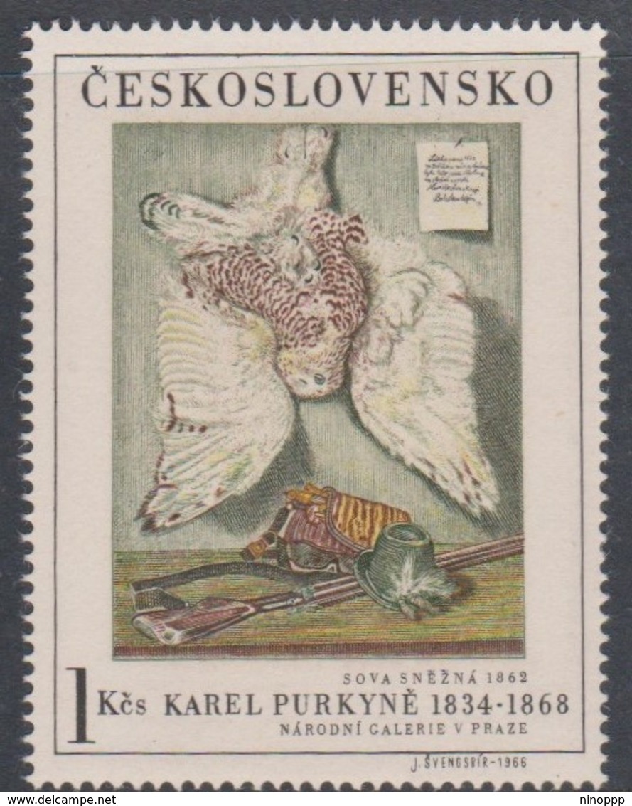 Czechoslovakia Scott 1437 1966 Painting 1k Snow Owl, Mint Never Hinged - Unused Stamps