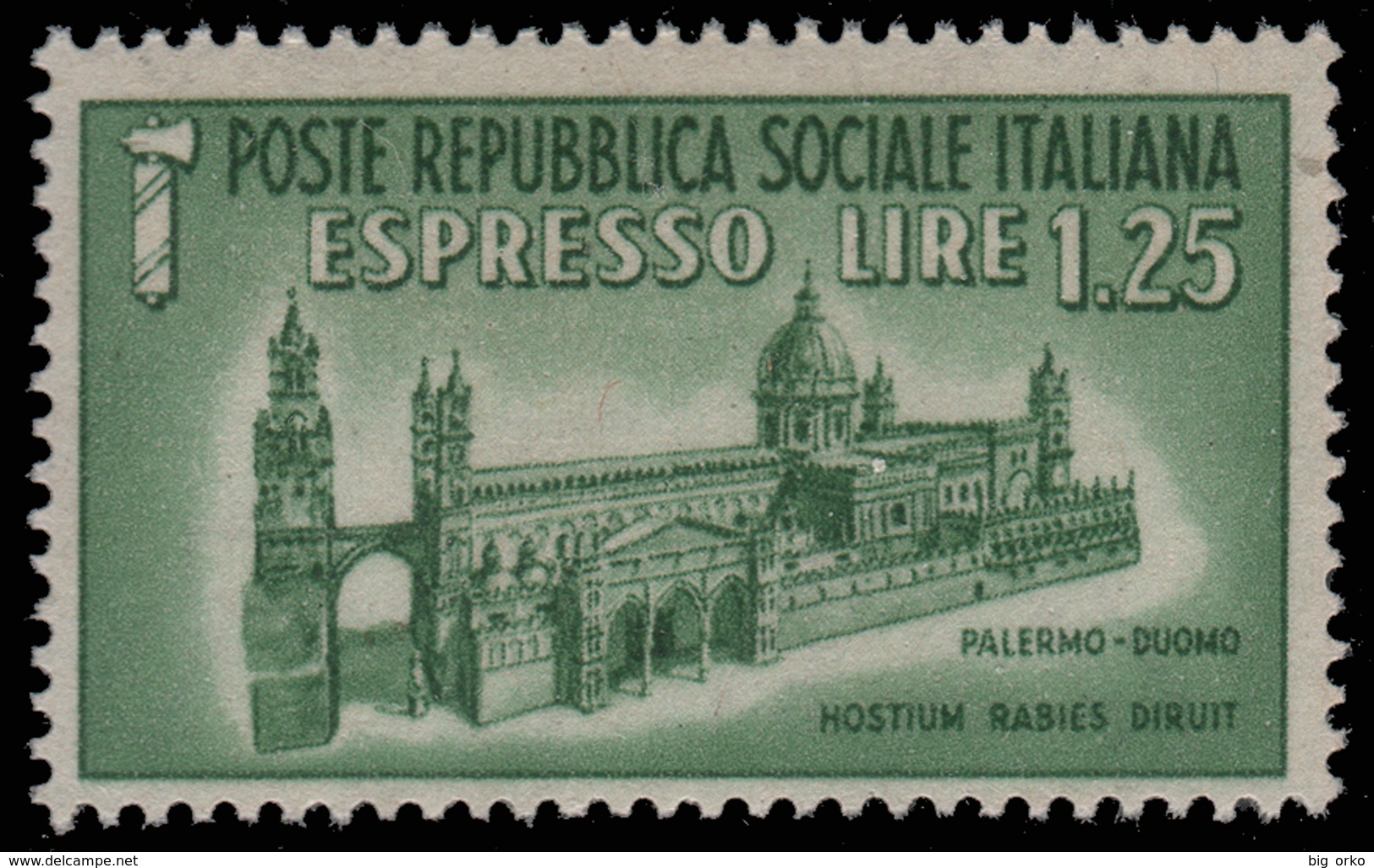 Italia: R.S.I. - Espresso Duomo Di Palermo Lire 1,25 Verde - 1944 - Posta Espresso