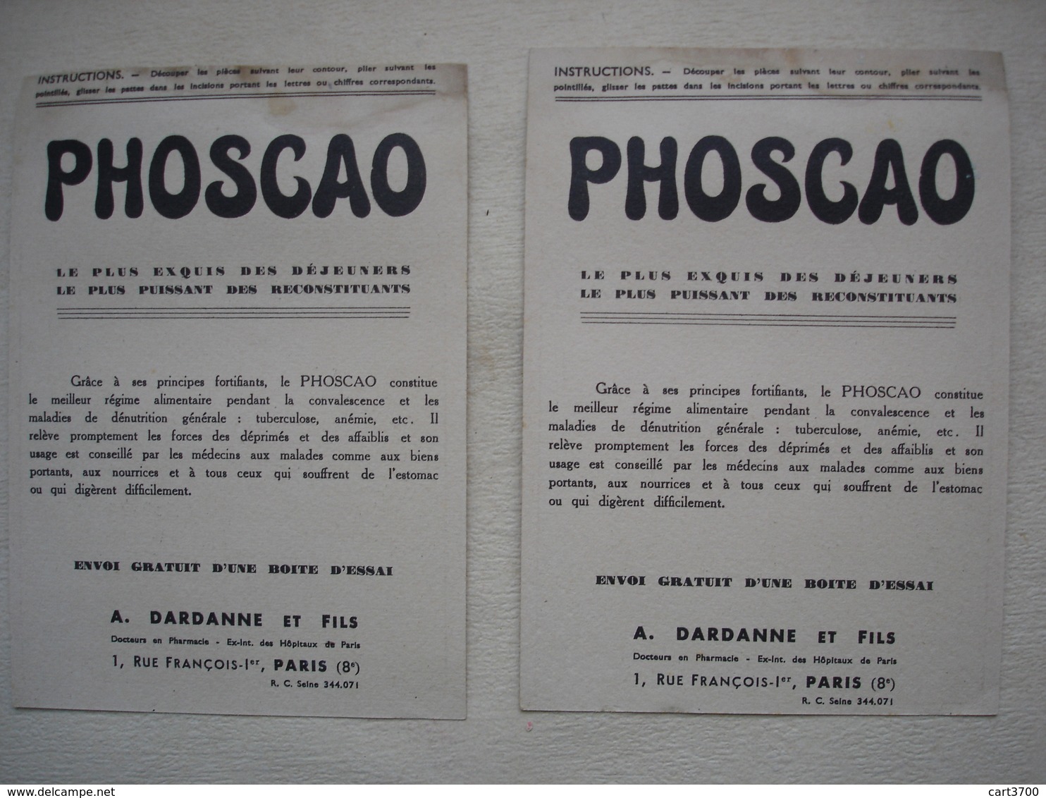 PAQUEBOT NORMANDIE Deux Cartes à Découper PHOSCAO Traces Humidité Bordure Haut - Publicité