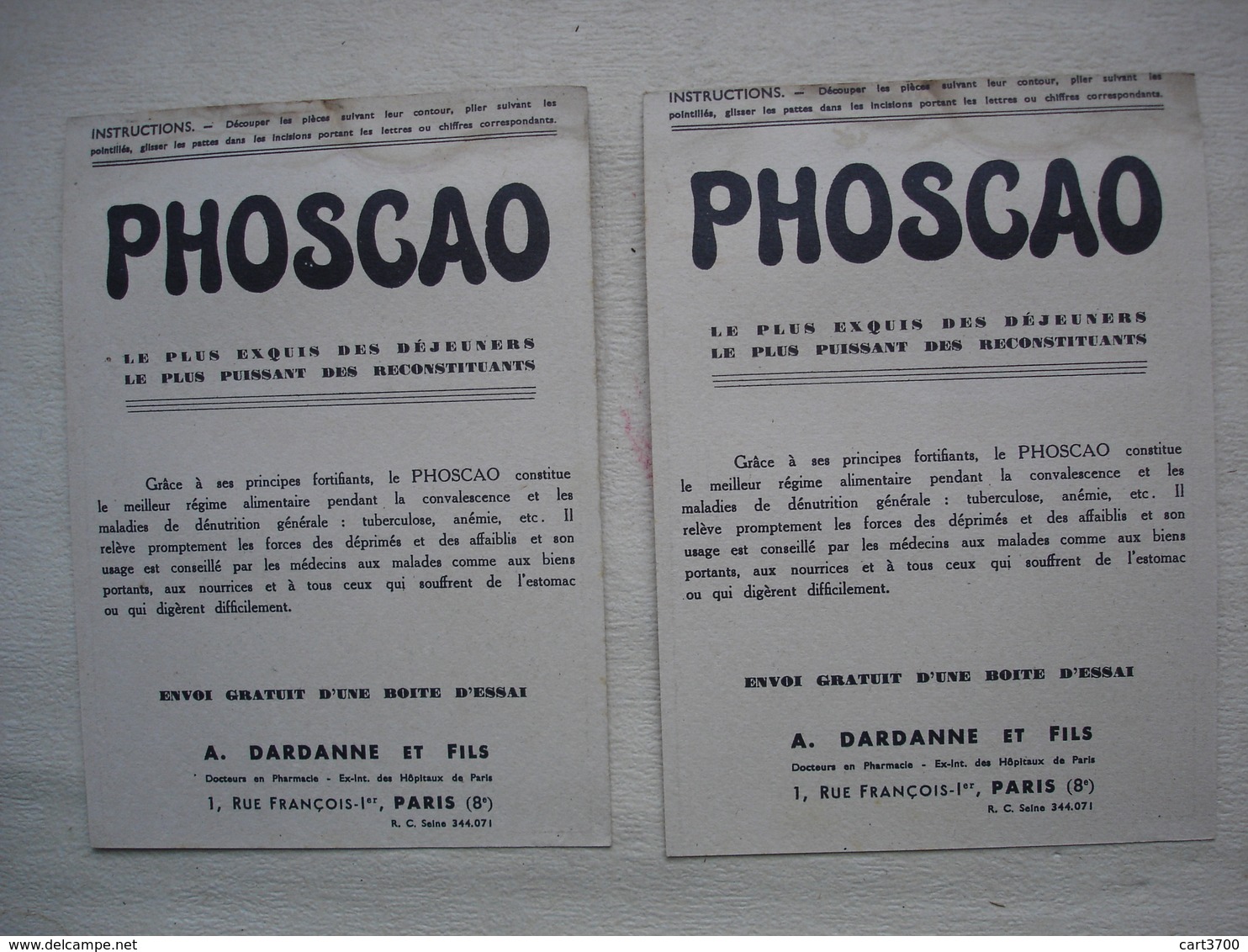 PAQUEBOT NORMANDIE Deux Cartes à Découper PHOSCAO Traces Humidité Bordure Haut - Publicité