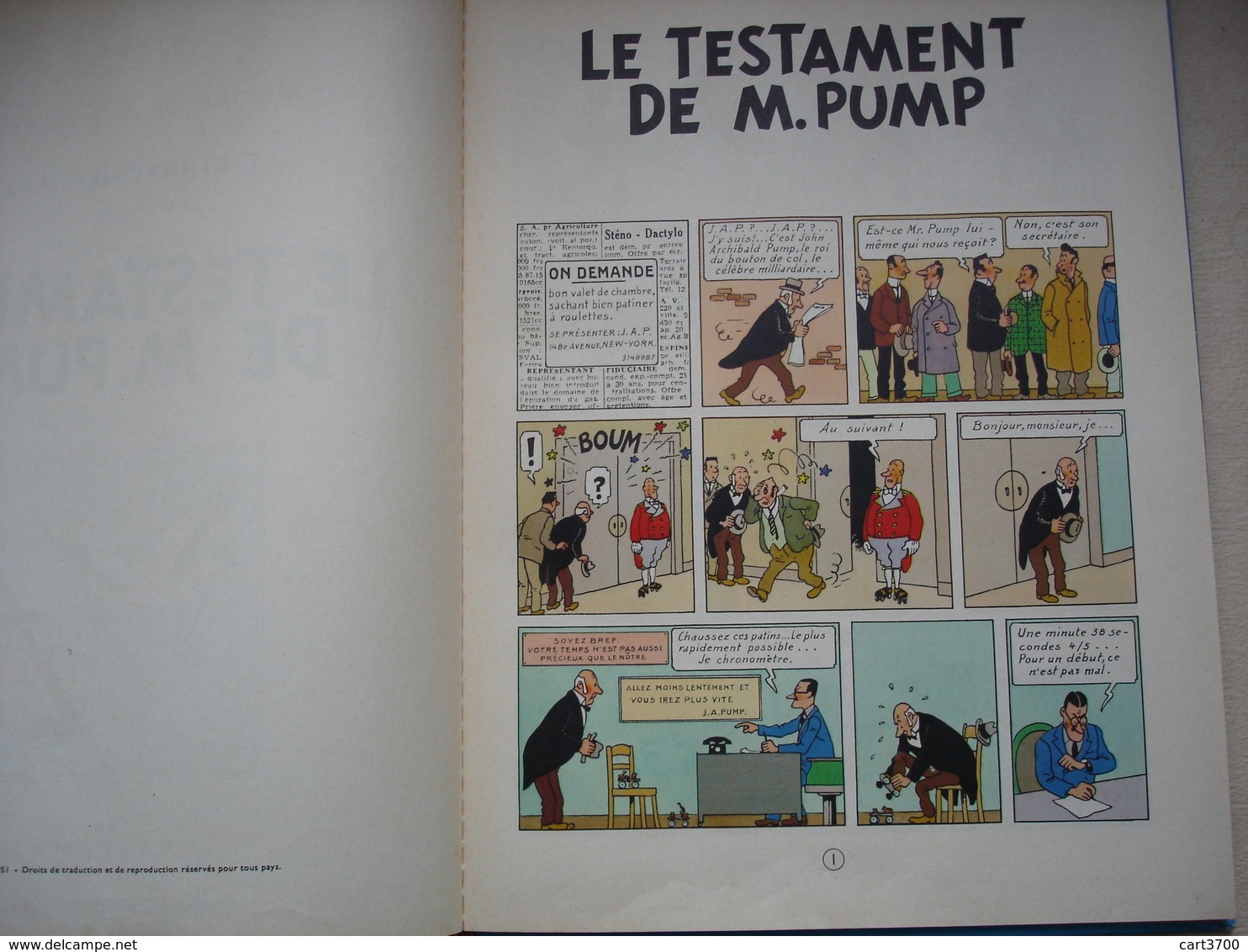 HERGE LE TESTAMENT DE M. PUMP casterman édition bleue B35 de 1964 aventures de JO,ZETTE et JOCKO