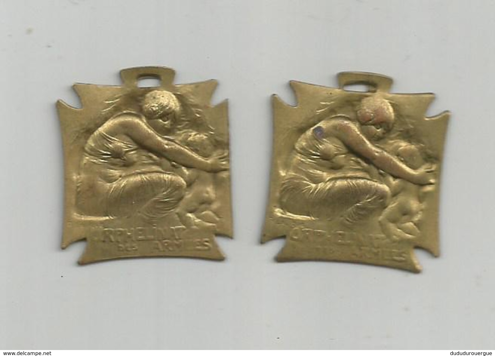 2 PETITES MEDAILLES , EPINGLETTES : ORPHELINAT DES ARMEES , DE R. LALIQUE - 1914-18