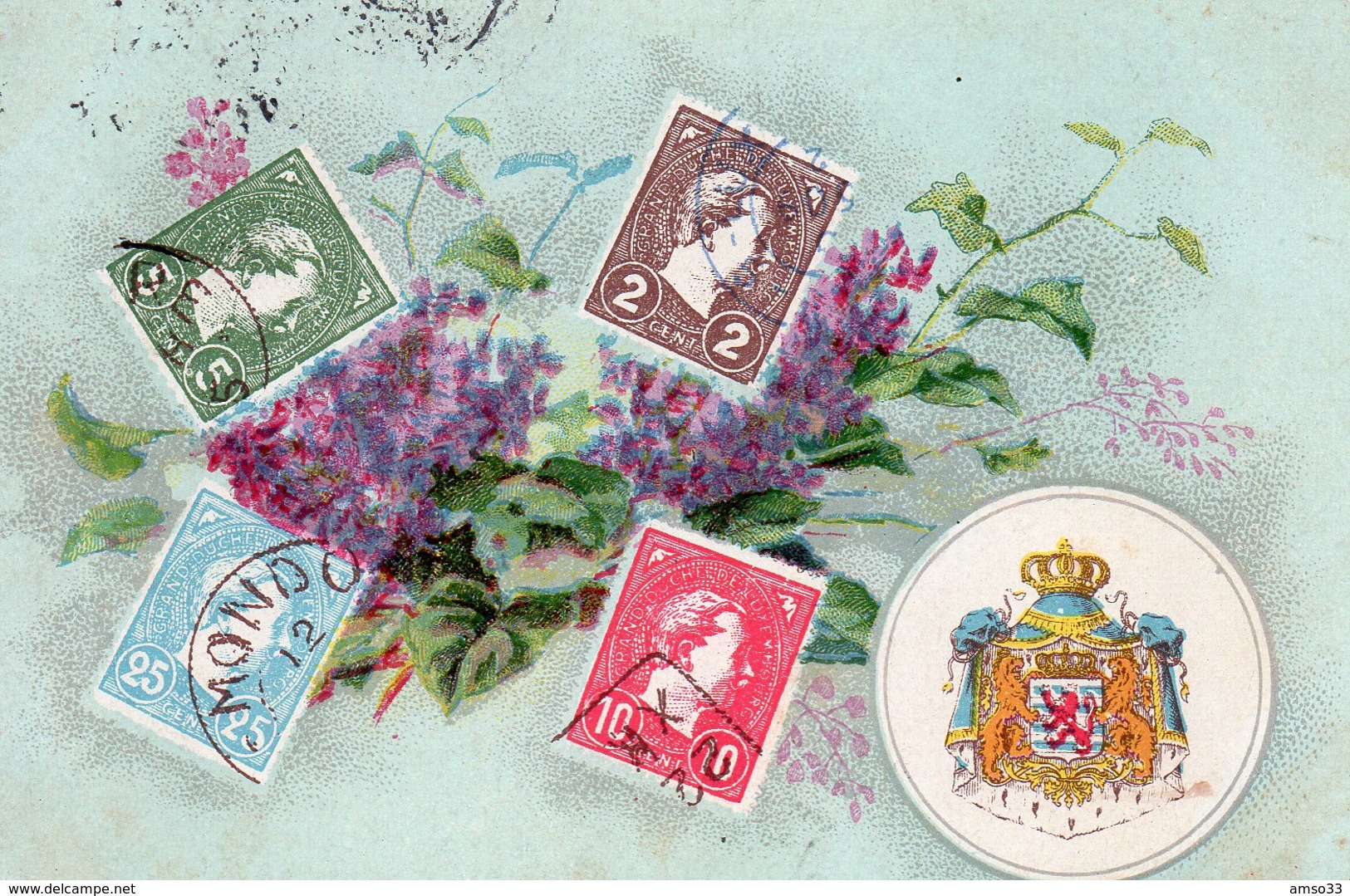 10060. CPA COULEUR TIMBRES DU LUXEMBOURG 1906 - Timbres (représentations)