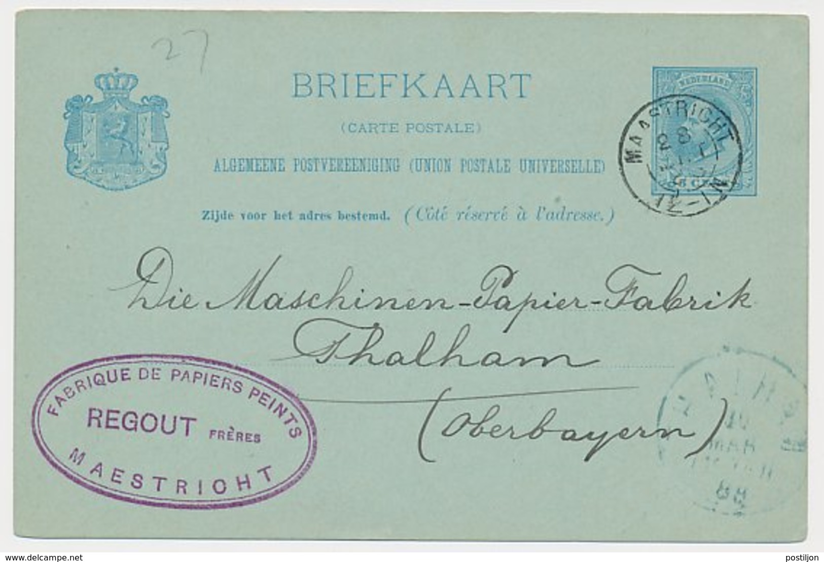 Briefkaart Maastricht 1888 - Regout - Behangpapier - Unclassified