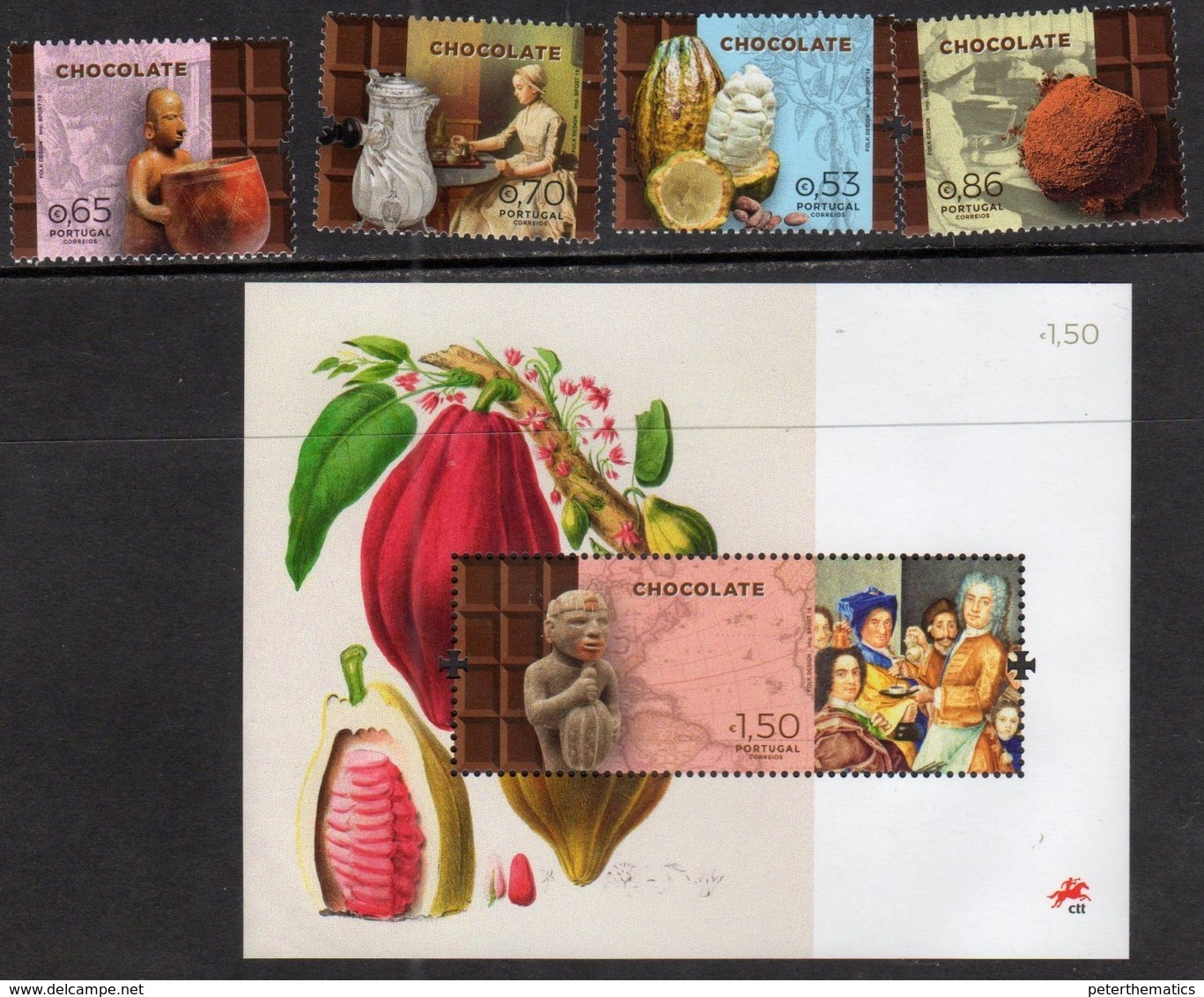 PORTUGAL, 2018, MNH, CHOCOLATE, PLANTS, DRINKS, SWEETS, 4v+S/SHEET - Other & Unclassified