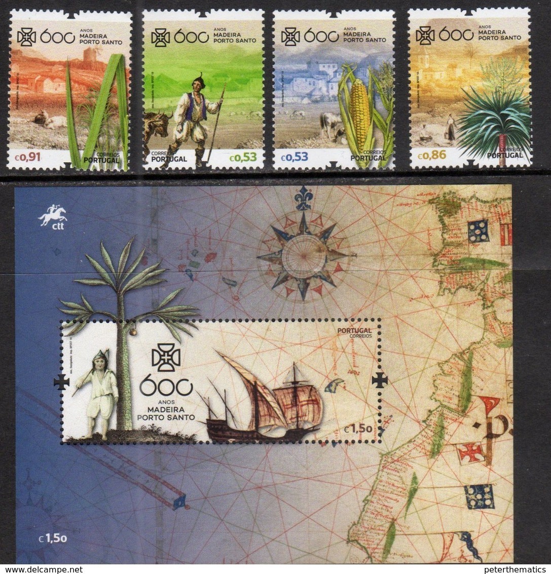 PORTUGAL, 2018, MNH,600th ANNIVESARY OF DISCOVERY OF PORTO SANTO,SHIPS, CORN CATTTLE,  4v+S/SHEET - Other & Unclassified