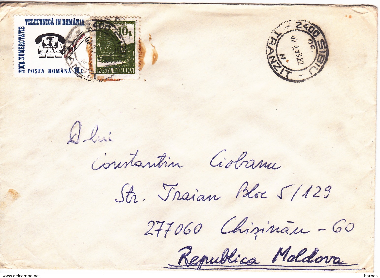 Romania , Roumanie To Moldova , 1993 , Telephone ,  Used Cover - Lettres & Documents
