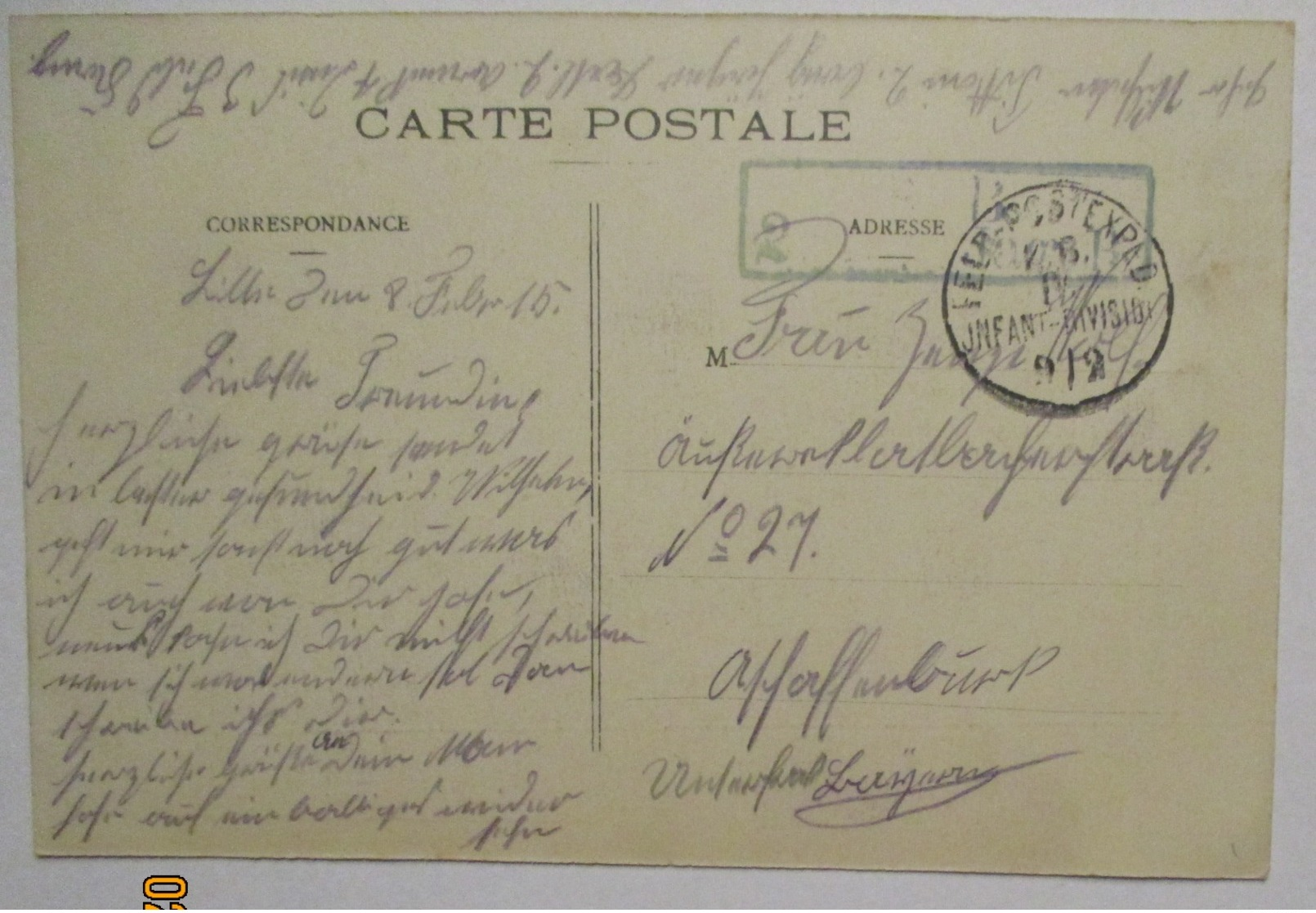 Frankreich Lille 2. KB Jäger Batl., Feldpost 1915 (58033) - Weltkrieg 1914-18