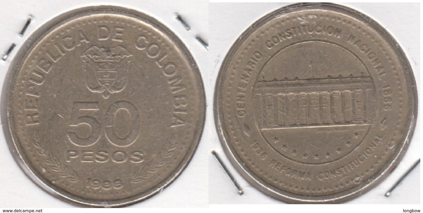 Colombia 50 Pesos 1988(100th Anniversary Of National Constitution) KM#272 - Used - Colombia