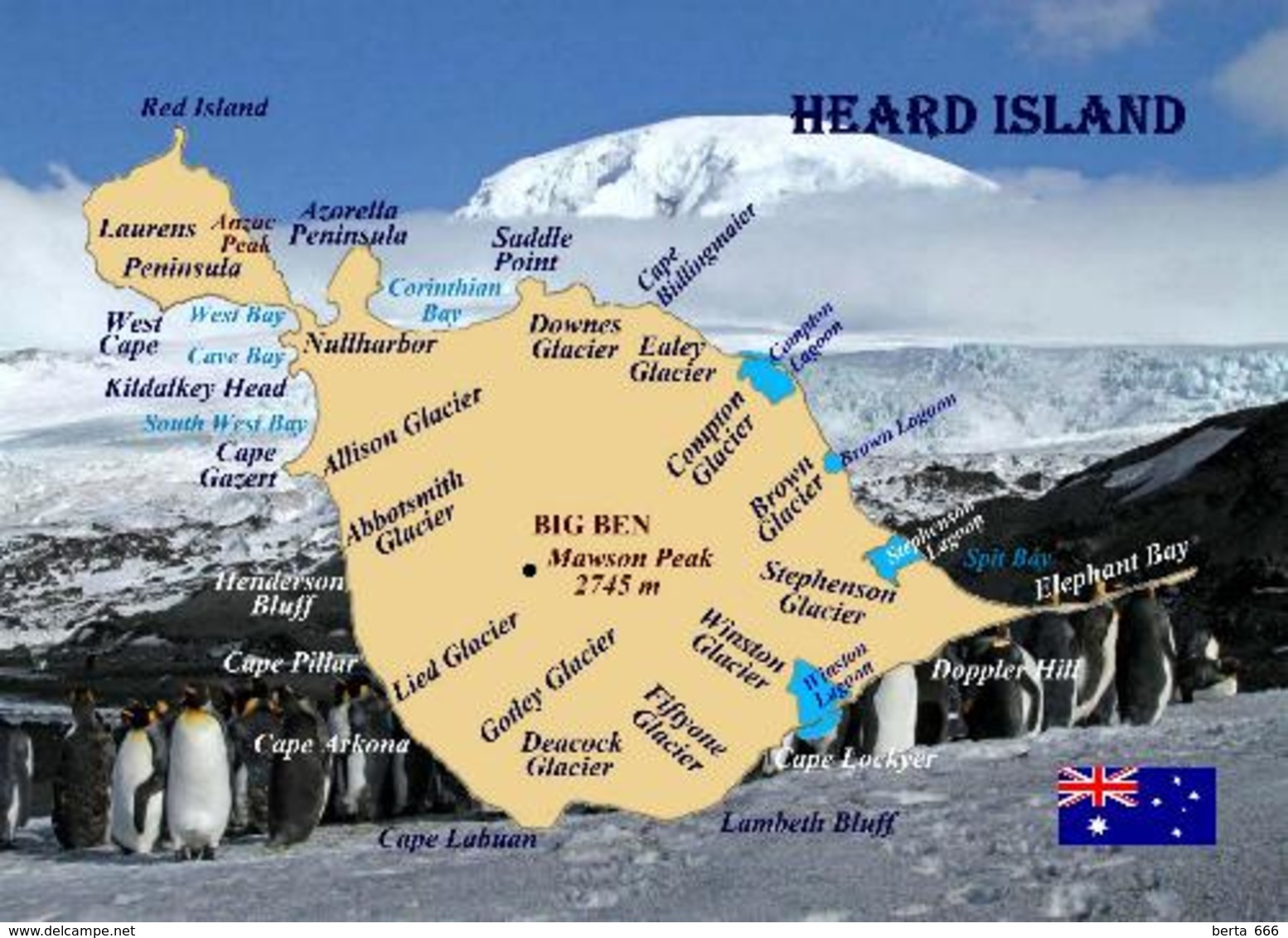 Antarctic Heard Island Map UNESCO New Postcard Insel Landkarte AK - Sonstige & Ohne Zuordnung