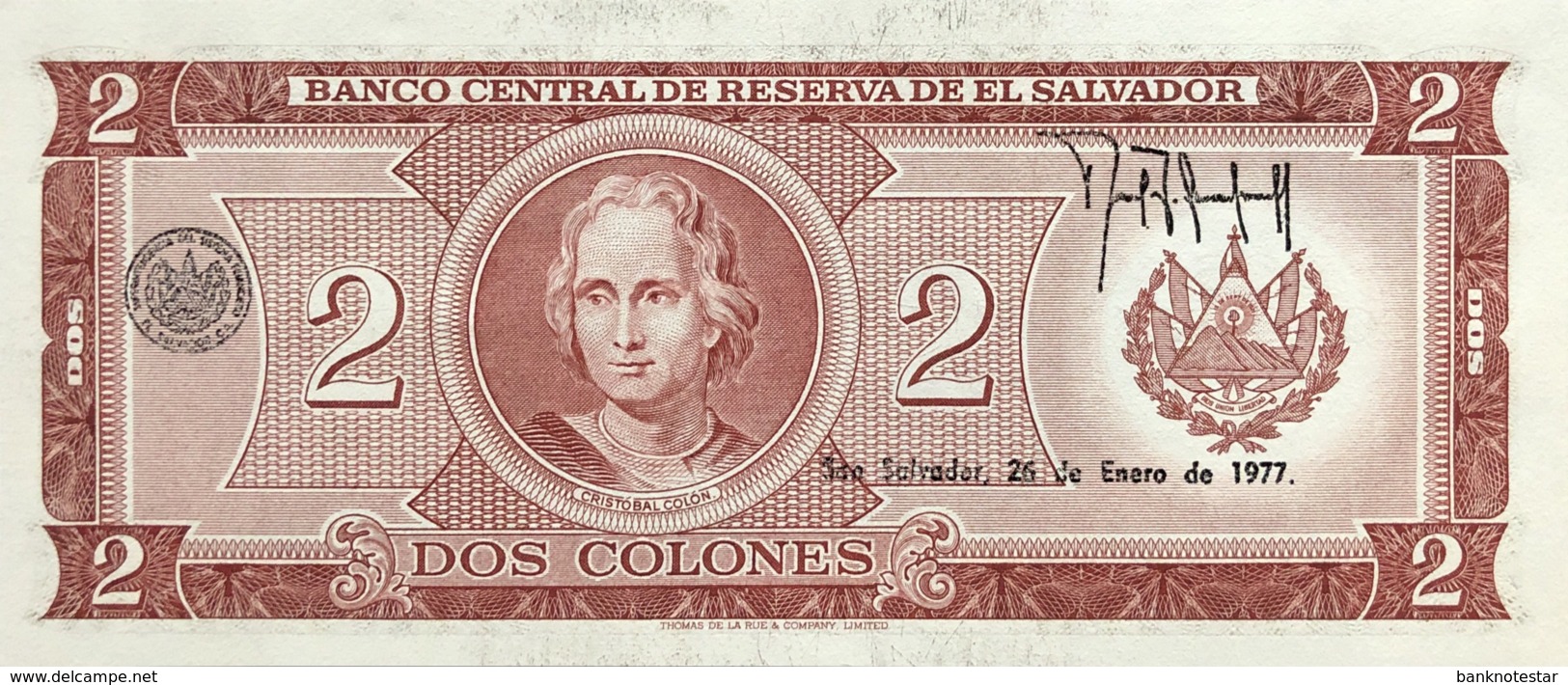 El Salvador 2 Colones, P-124 (24.6.1976/26.6.1977) - UNC - El Salvador