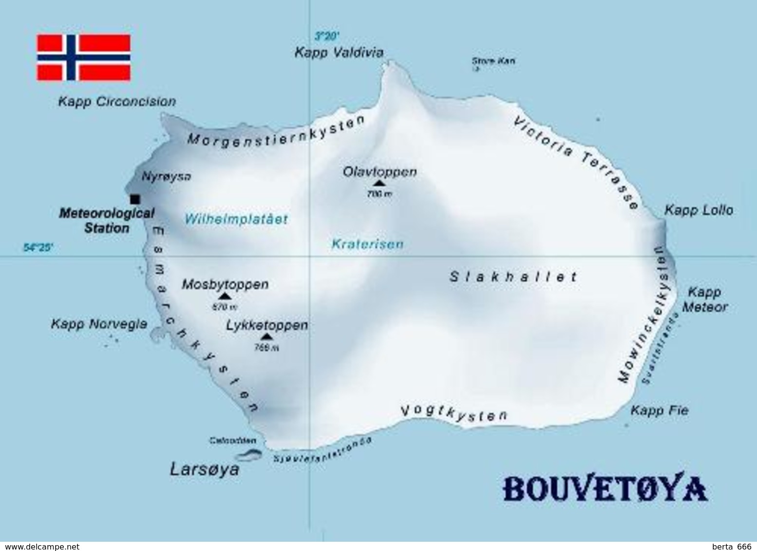 AK Bouvetinsel Landkarte Bouvet Island Map New Postcard - Norwegen