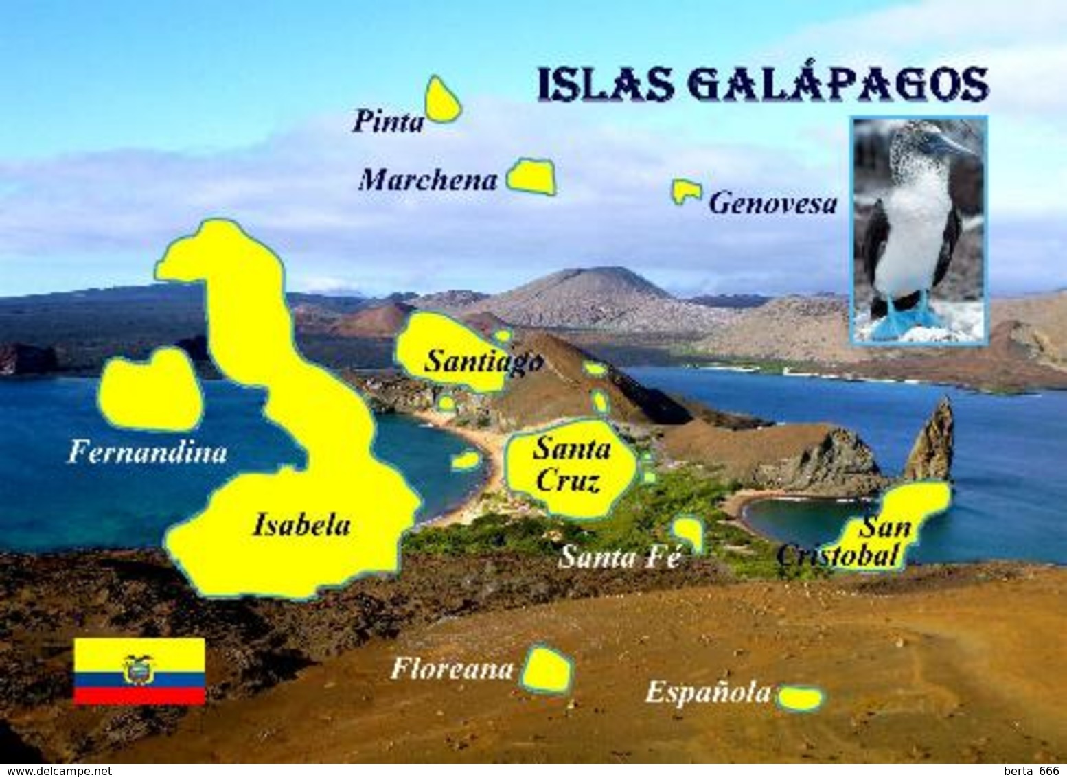 Galapagos Islands Map New Postcard Galapagosinseln Landkarte AK - Ecuador