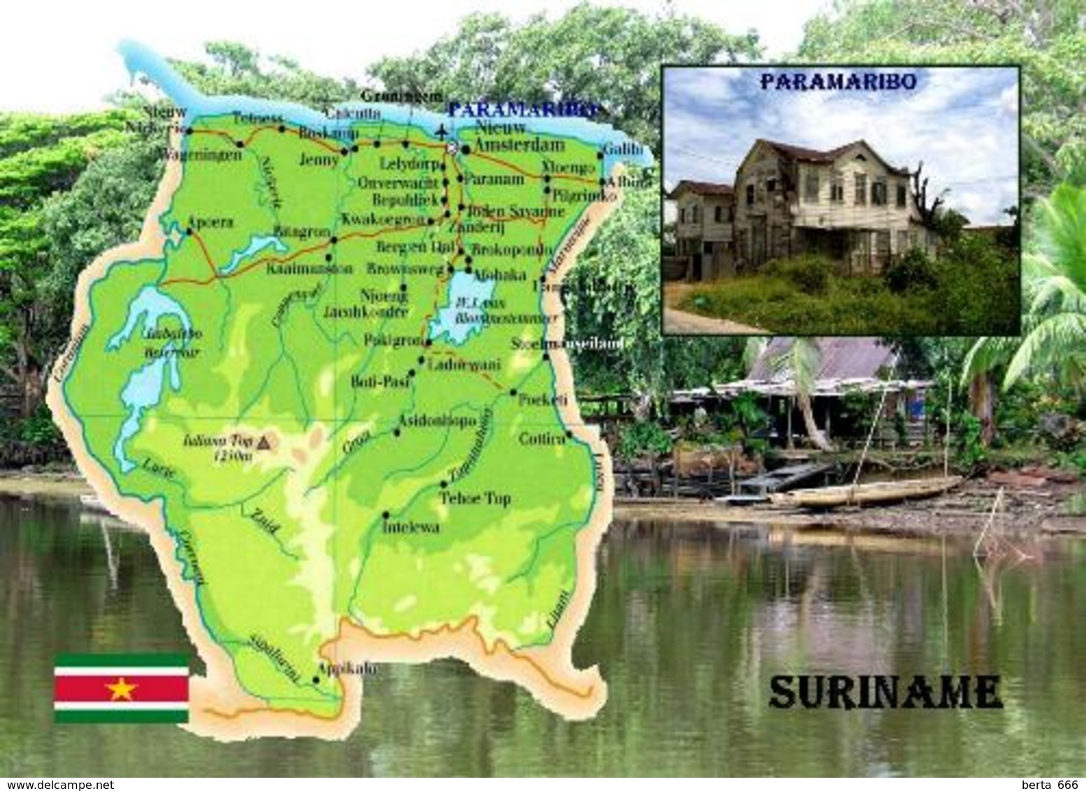 Suriname Map New Postcard - Surinam